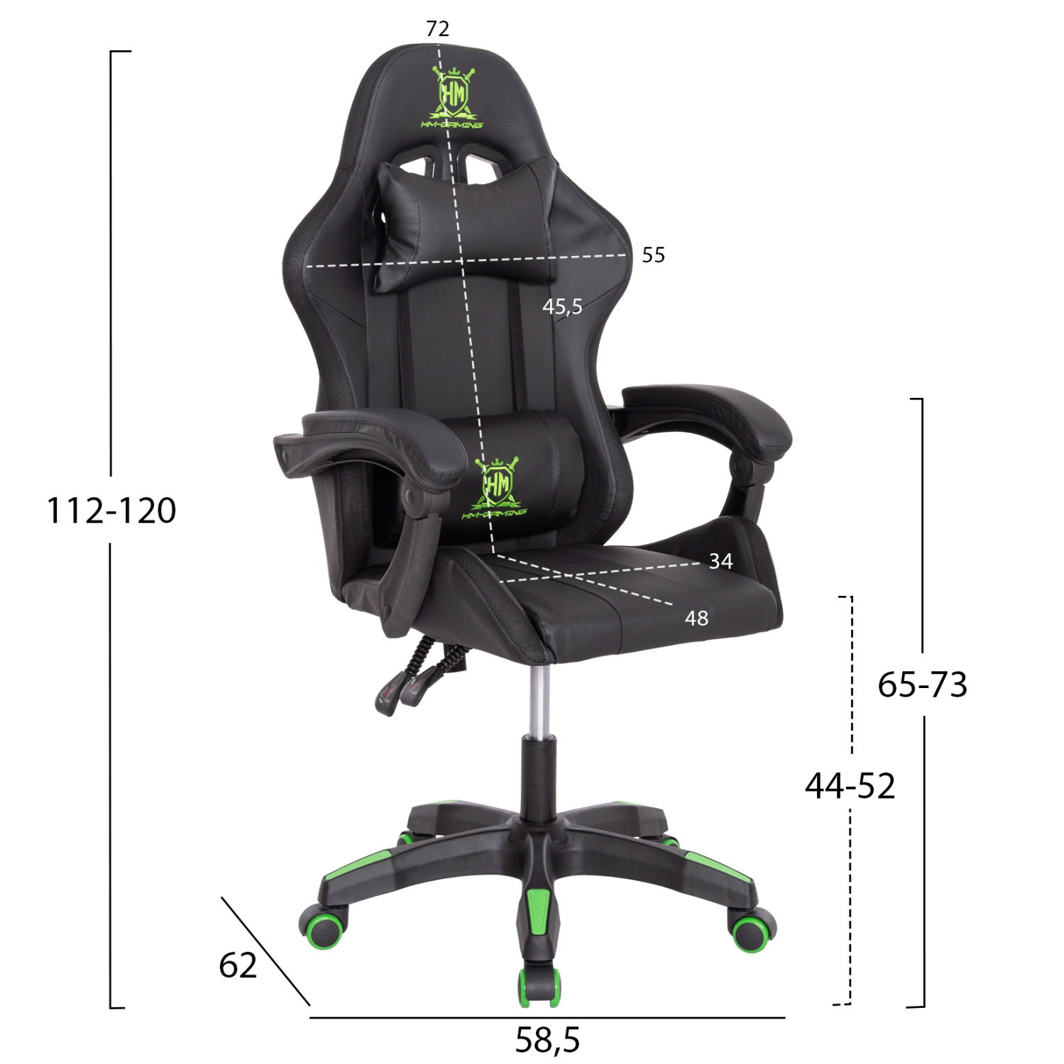 ΠΟΛΥΘΡΟΝΑ GAMING DARREN ΜΑΥΡΟ-ΠΡΑΣΙΝΟ PVC & NYLON 58.5x100x120Υεκ. 2