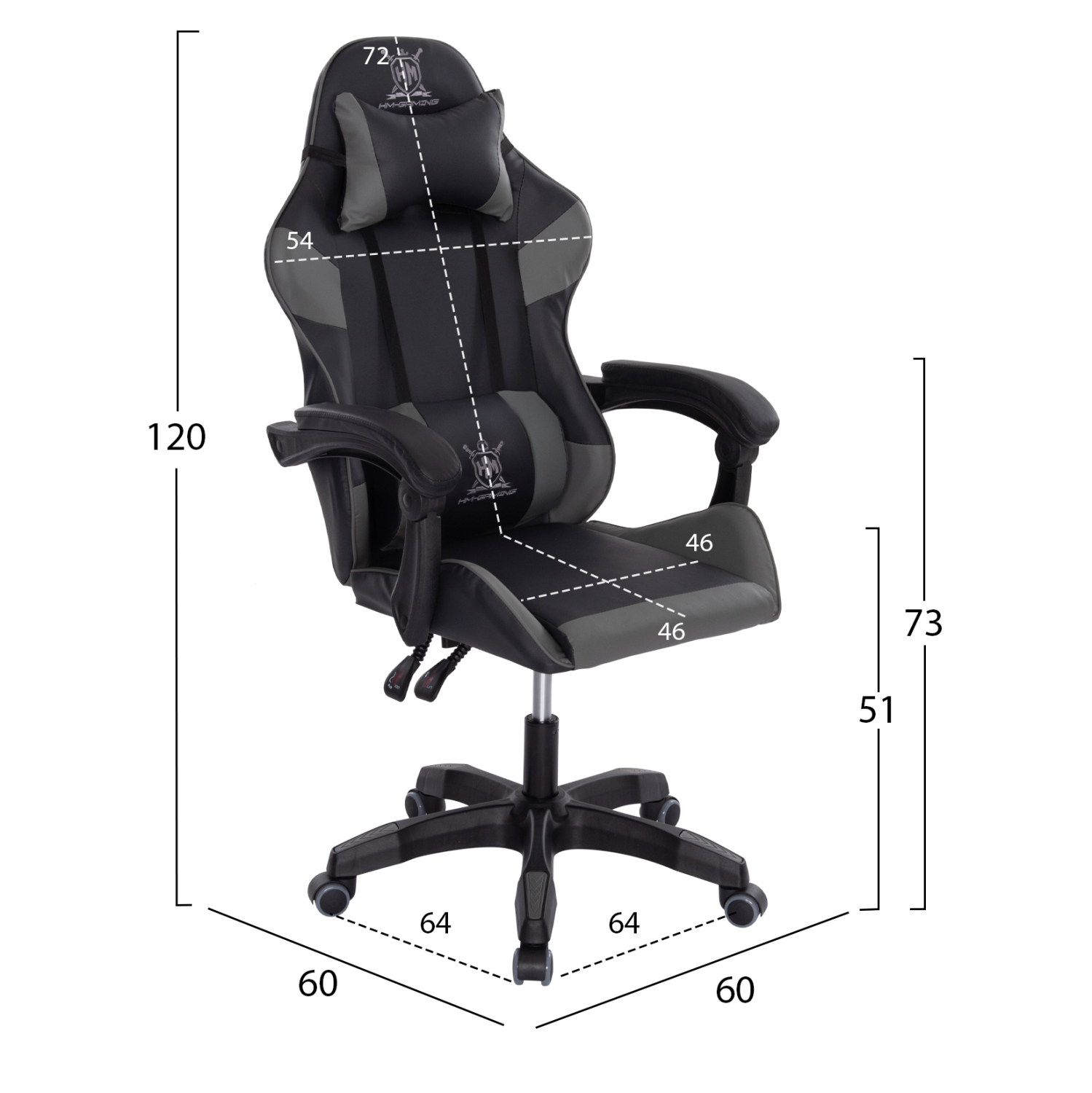 ΠΟΛΥΘΡΟΝΑ GAMING DARREN ΜΑΥΡΟ-ΓΚΡΙ PVC & NYLON 60x60x120Υεκ. 2
