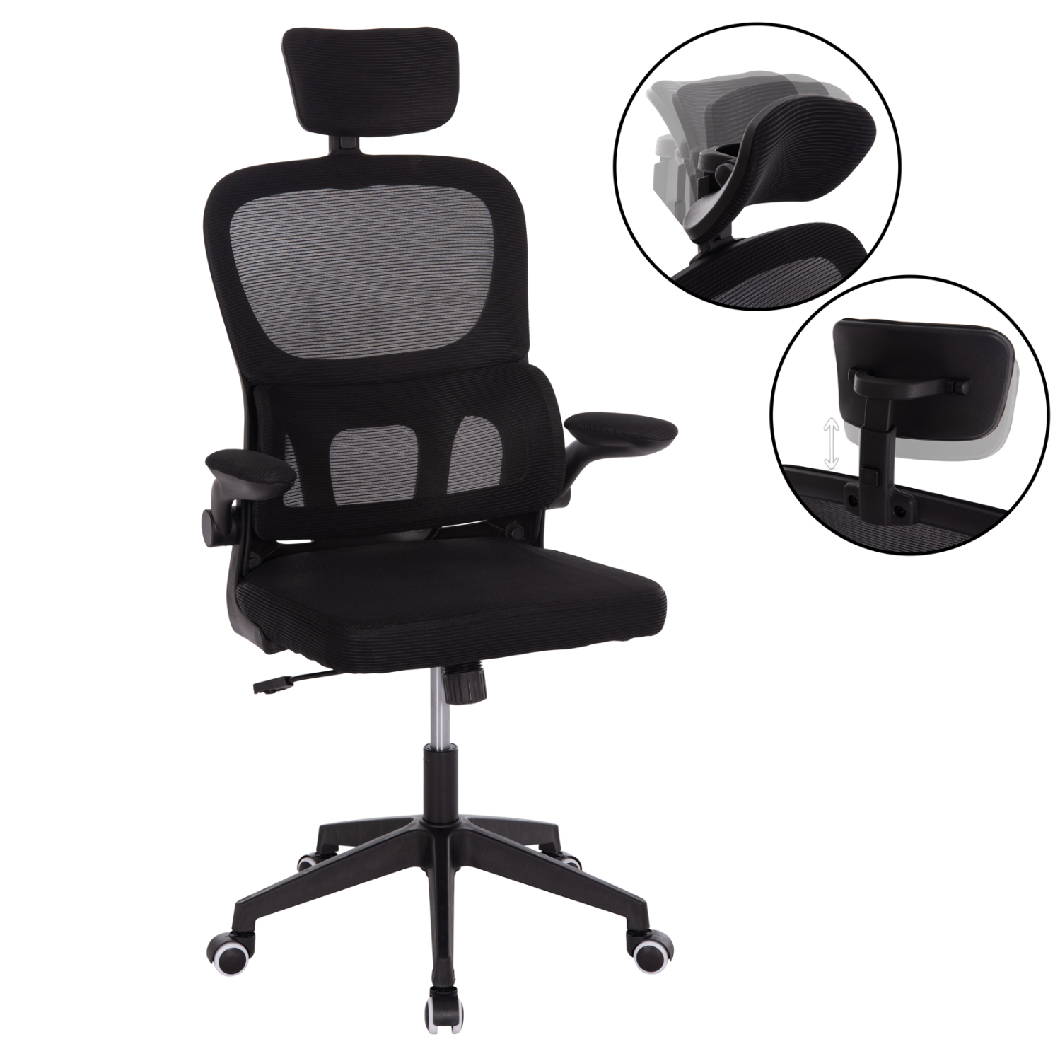 ΚΑΡΕΚΛΑ ΓΡΑΦΕΙΟΥ BASTON ΜΑΥΡΟ MESH & PP ΣΚΕΛΕΤΟΣ 64x60x117-127Υεκ. 1
