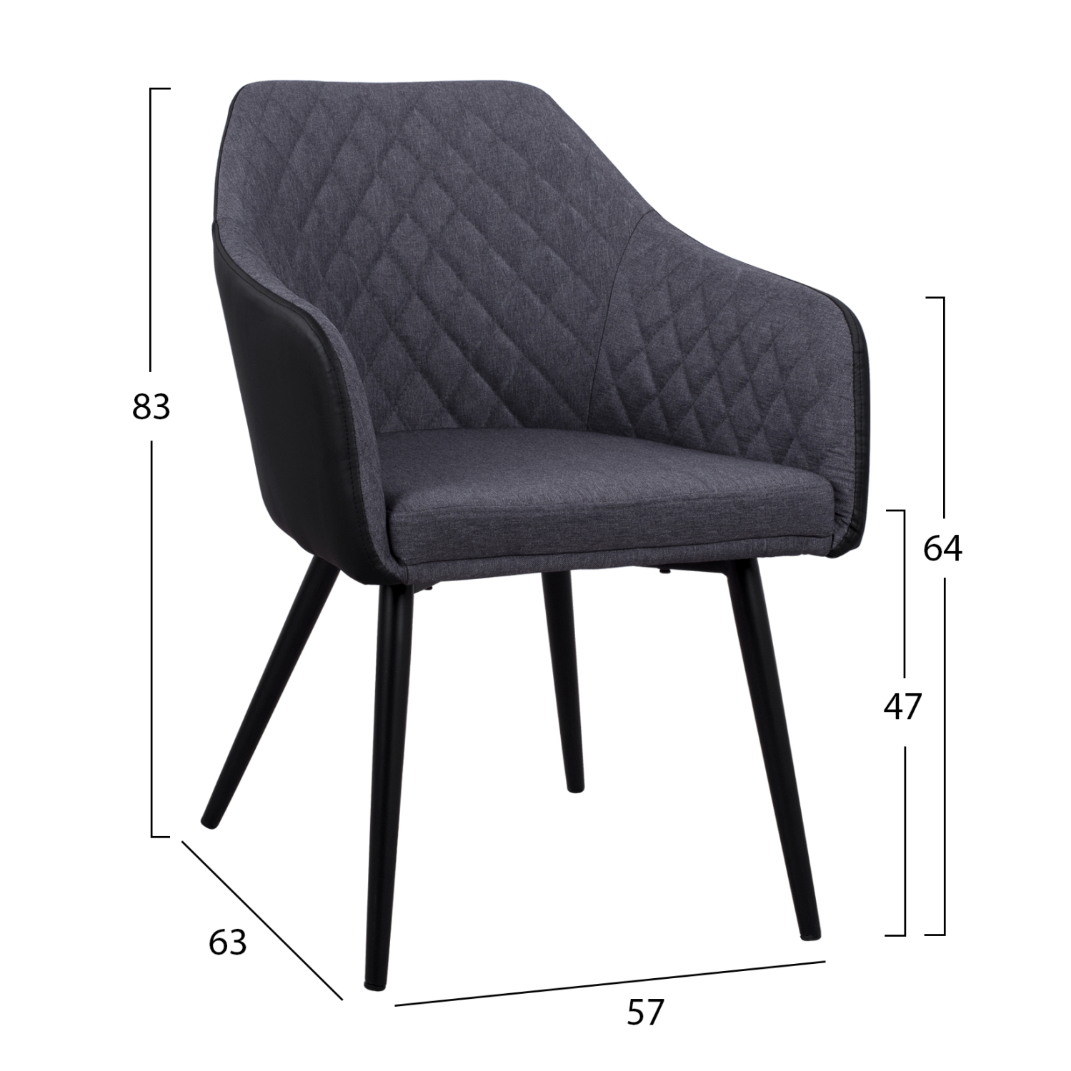 ΠΟΛΥΘΡΟΝΑΚΙ CHARLES ΜΕ ΥΦΑΣΜΑ ΣΚΟΥΡΟ ΓΚΡΙ PU ΜΑΥΡΟ 57x63x83Υ εκ. 2
