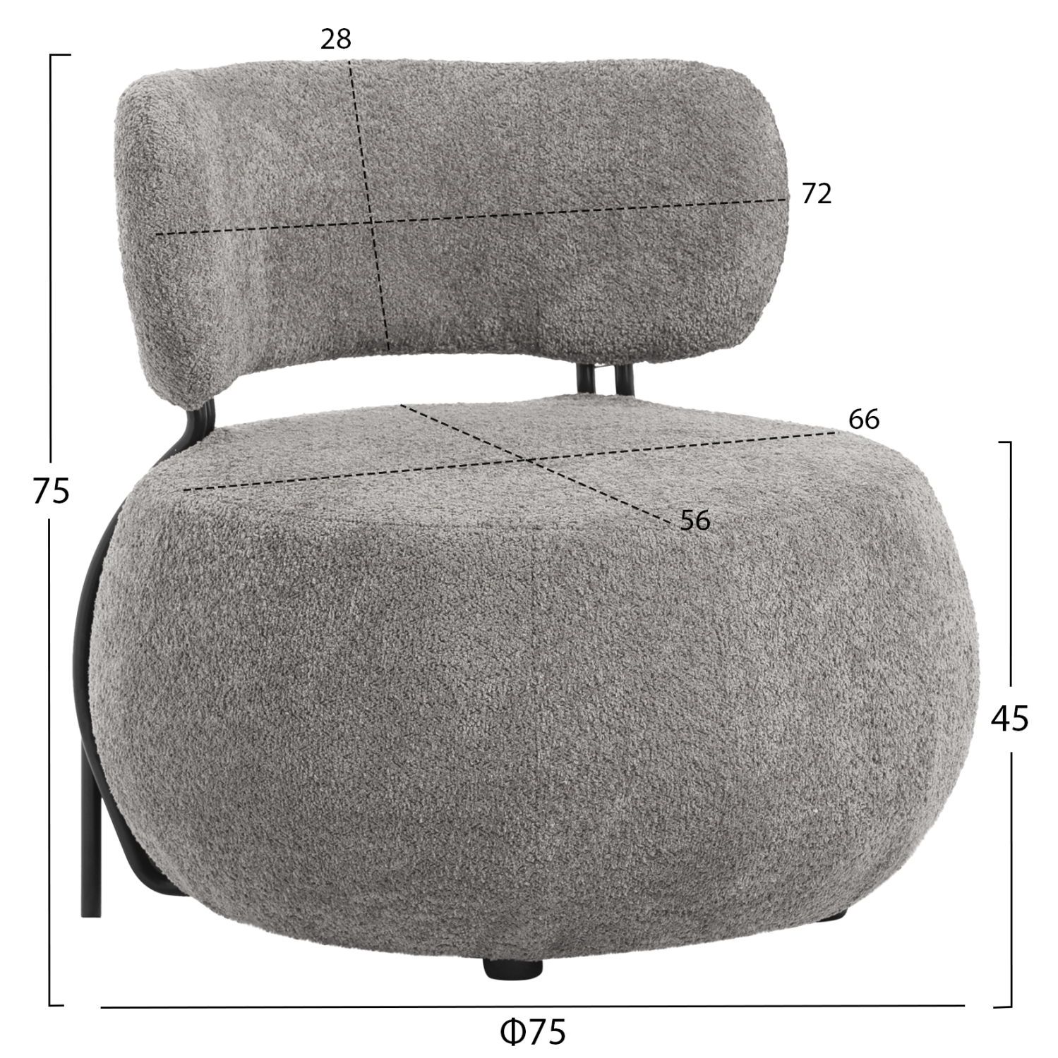 ΠΟΛΥΘΡΟΝΑ ΣΤΡΟΓΓΥΛΗ KARSEN ΓΚΡΙ ΜΠΟΥΚΛΕ ΥΦΑΣΜΑ 75x75x75Υεκ. 2