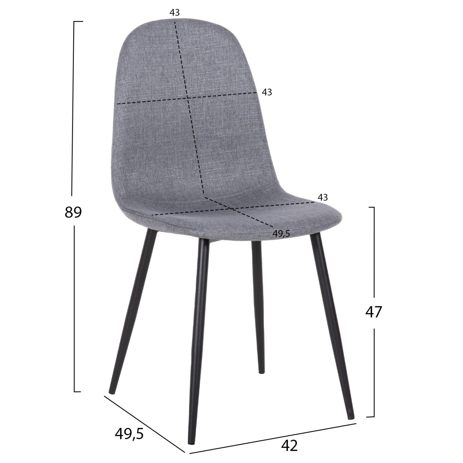 ΚΑΡΕΚΛΑ LEONARDO ΥΦΑΣΜΑ ΓΚΡΙ & ΜΑΥΡΑ ΜΕΤΑΛ. ΠΟΔΙΑ 42x49,5x89Υεκ. 2