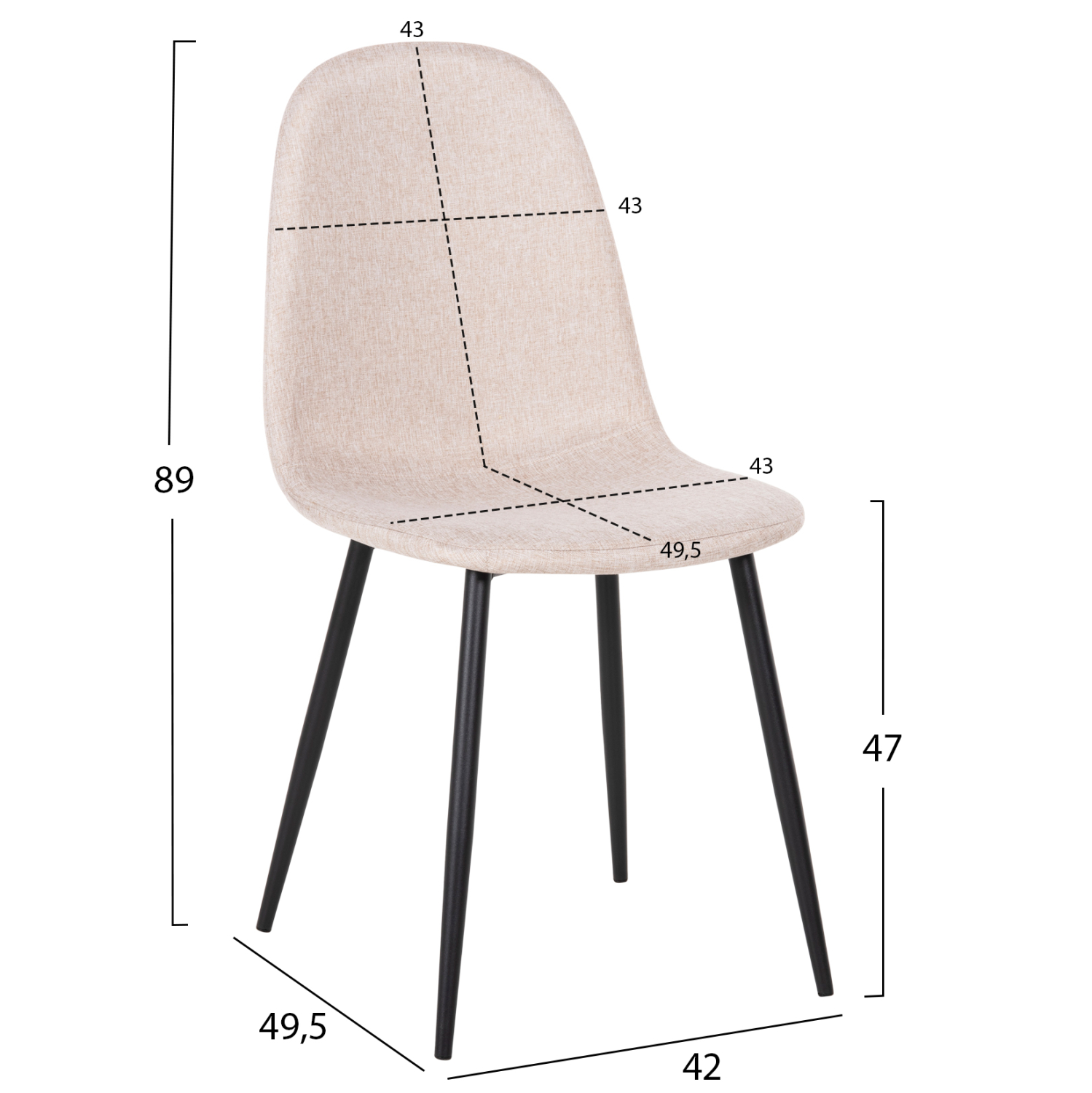 ΚΑΡΕΚΛΑ LEONARDO ΥΦΑΣΜΑ ΜΠΕΖ & ΜΑΥΡΑ ΜΕΤΑΛ. ΠΟΔΙΑ 42x49,5x89Υεκ. 2