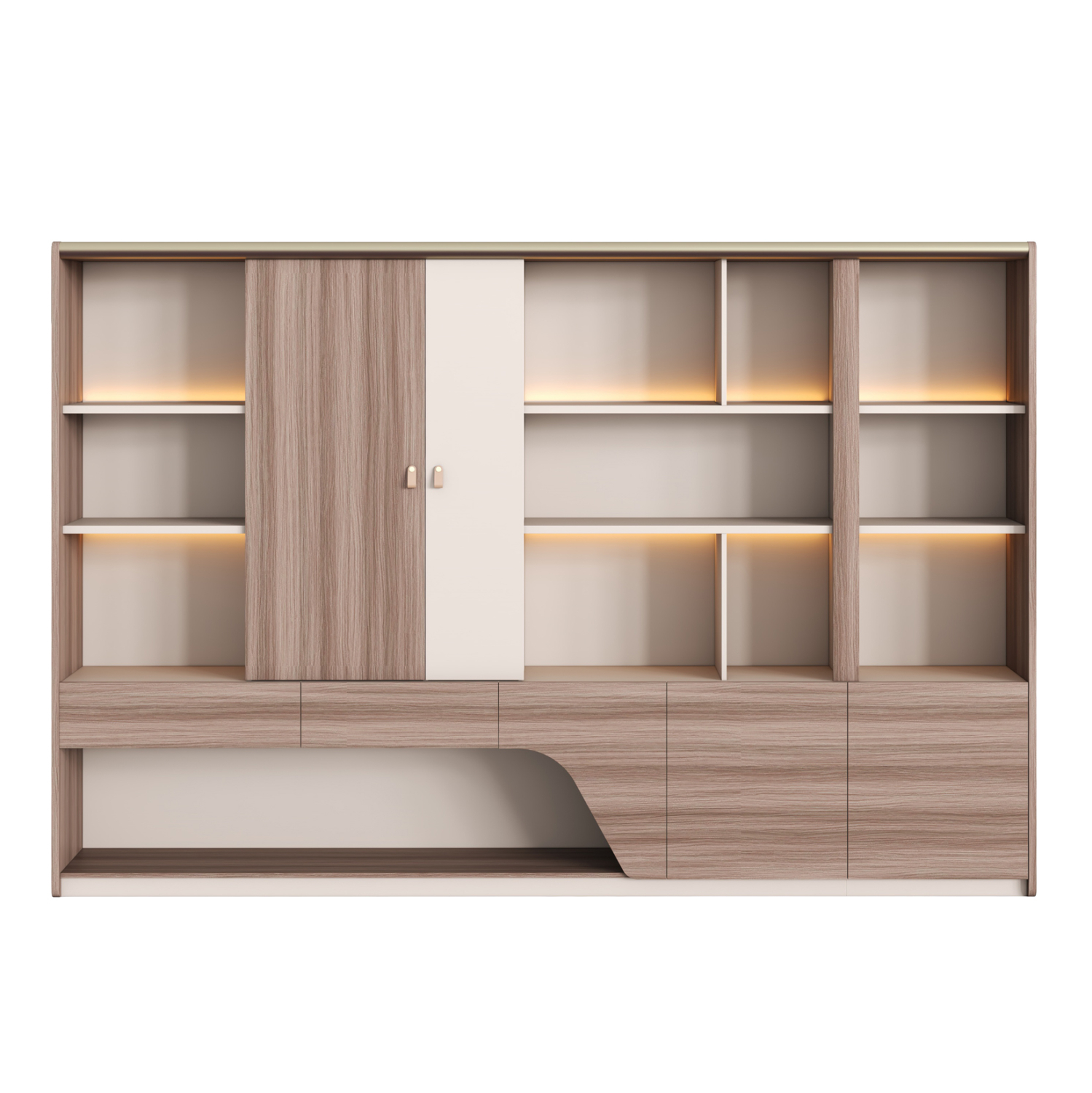 ΒΙΒΛΙΟΘΗΚΗ ΣΕΙΡΑ SUPERON ΜΕΛΑΜΙΝΗ ΜΠΕΖ & ΦΥΣΙΚΟ--LED ΦΩΤΙΣΜΟΣ 300x40x200Υεκ 1