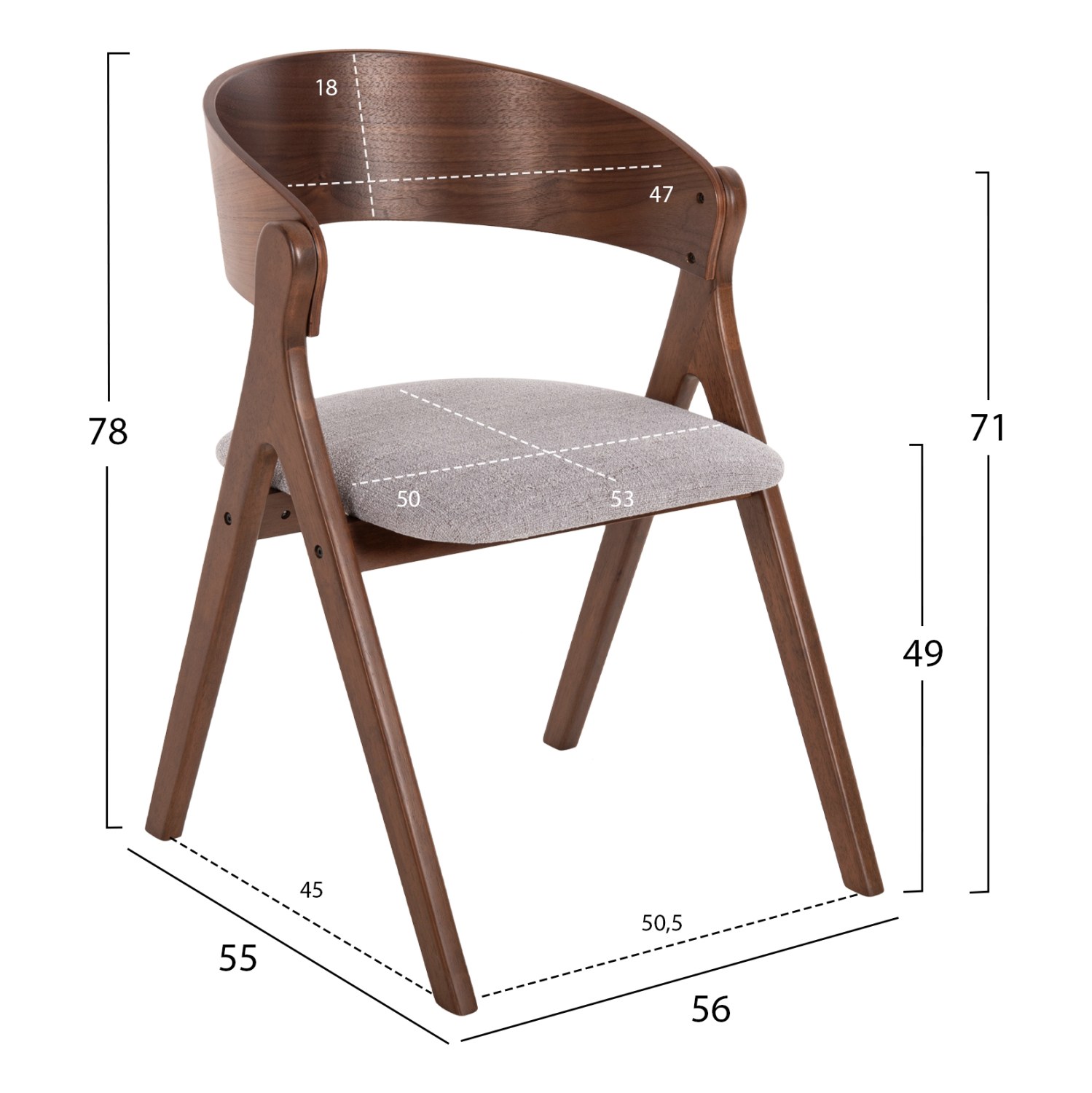ΚΑΡΕΚΛΑ NEKKER RUBBERWOOD ΣΕ ΚΑΡΥΔΙ-ΓΚΡΙ ΥΦΑΣΜΑ ΚΑΘΙΣΜΑ 56x55x78Yεκ. 2