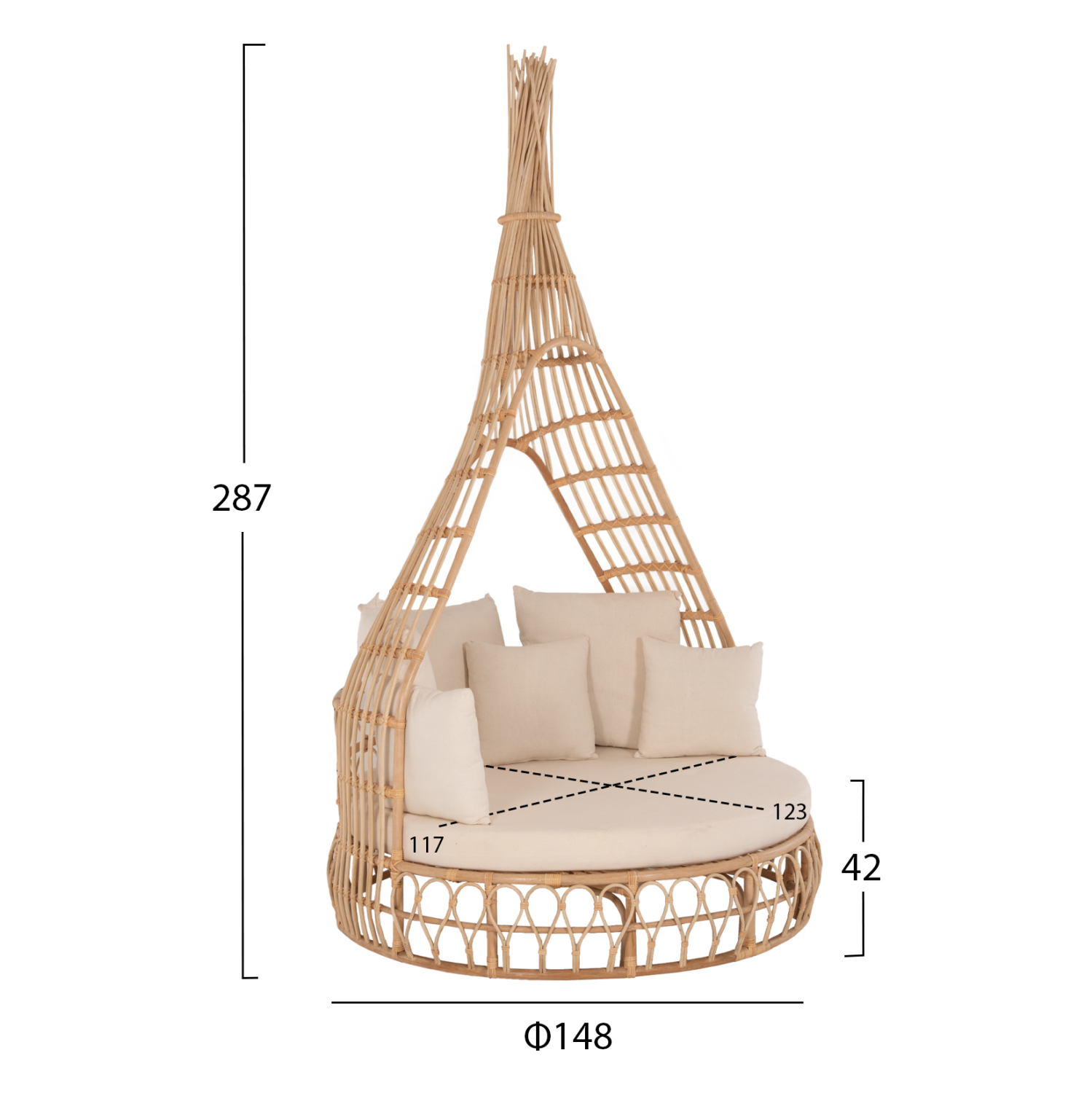 ΚΑΝΑΠΕΣ ΕΞΩΤ.ΧΩΡΟΥ ΣΤΡΟΓΓΥΛΟΣ MARJOM HM9765 ΦΥΣΙΚΟ RATTAN-ΕΚΡΟΥ ΥΦΑΣΜΑ Φ148x287Υεκ. 2
