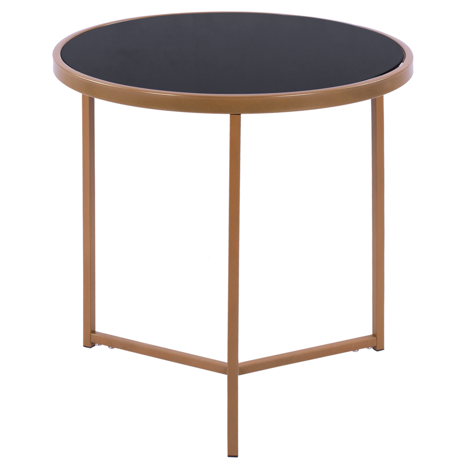 ΤΡΑΠΕΖΙ ΣΤΡΟΓΓΥΛΟ FRANCESCO ΜΕ ΓΥΑΛΙΝΗ ΕΠΙΦΑΝΕΙΑ ΚΑΙ ΜΕΤΑΛΛΙΚΟ ΧΡΥΣΟ MAT ΣΚΕΛΕΤΟ 1