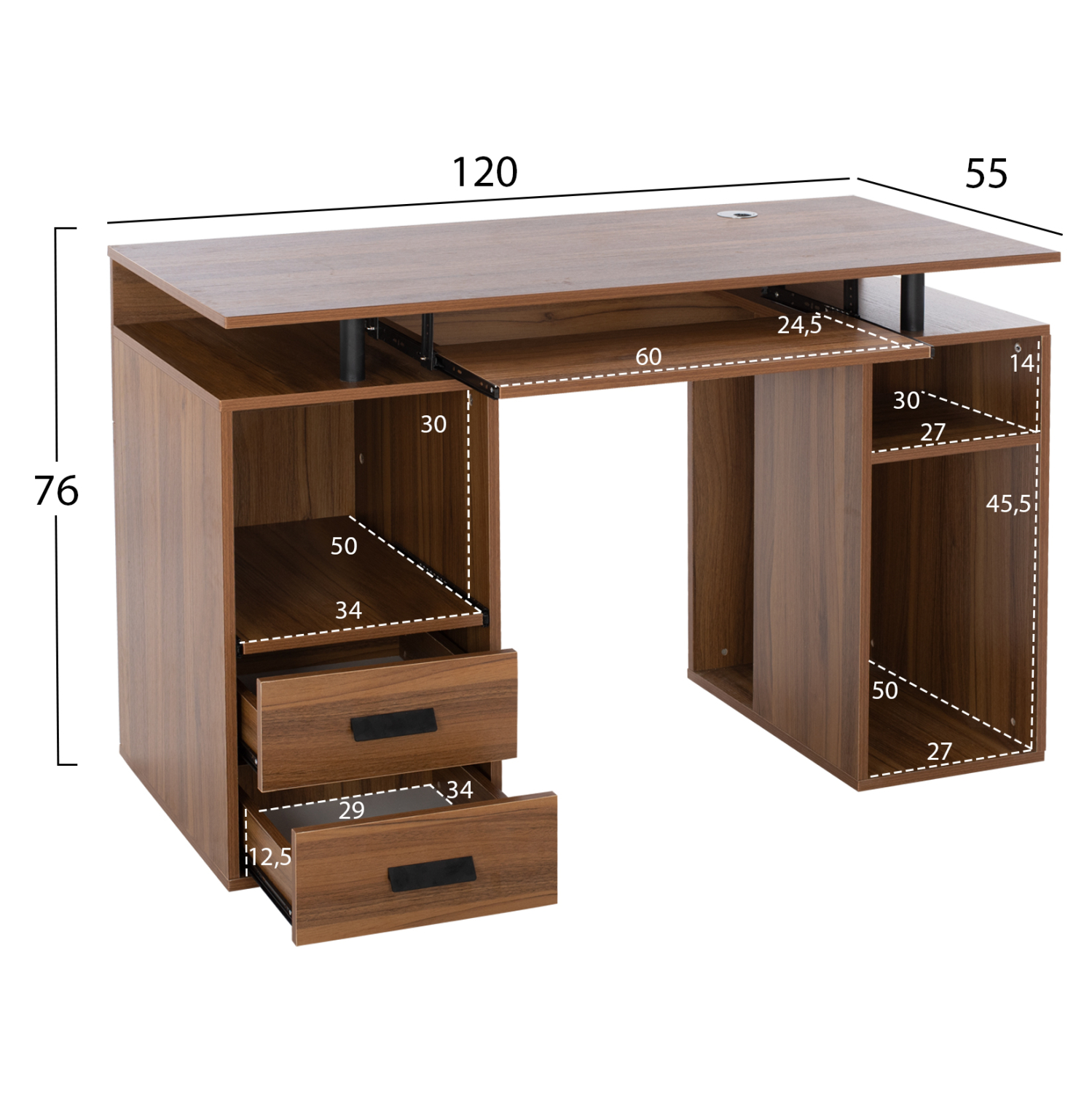 ΓΡΑΦΕΙΟ ΜΕΛΑΜΙΝΗΣ STATUS WALNUT 120Χ55Χ76 εκ. 2