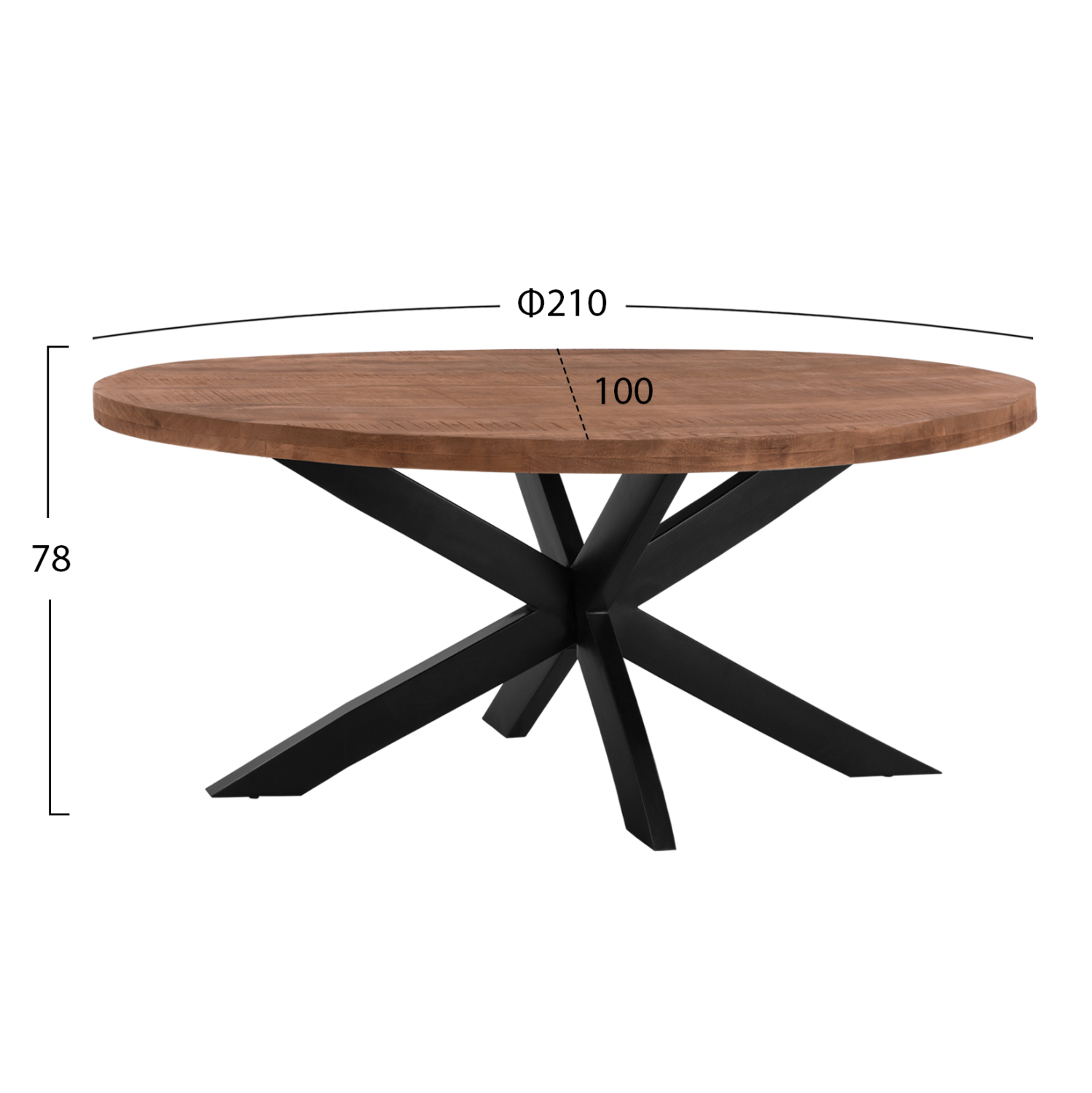 ΤΡΑΠΕΖΙ LEVINHO OVAL 6εκ. ΠΑΧΟΣ ΑΠΟ ΜΑΣΙΦ ΞΥΛΟ MANGO 210x100x78Υ εκ. 2