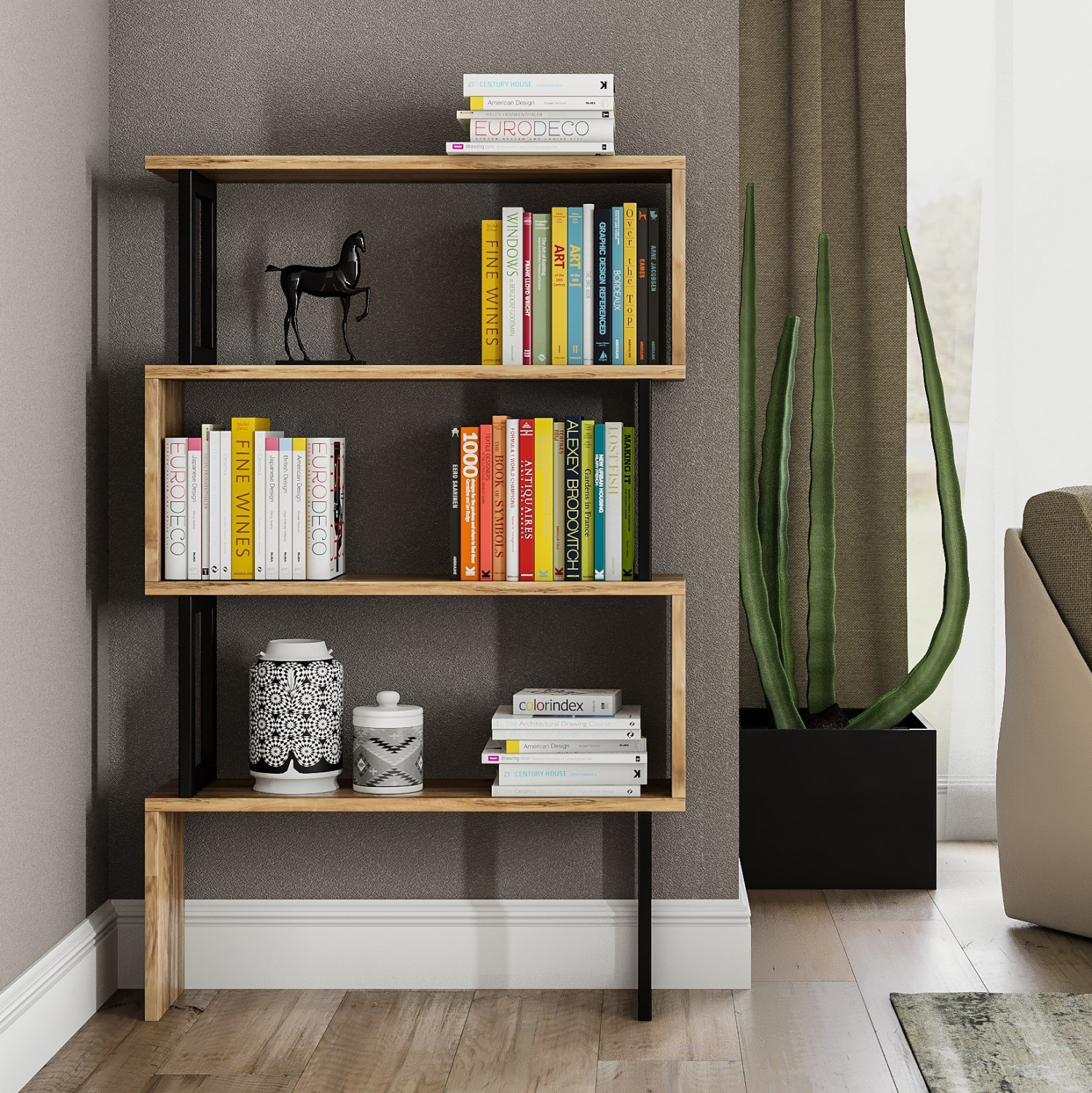 ΒΙΒΛΙΟΘΗΚΗ INGRID ΚΑΡΥΔΙ ΜΕ ΜΑΥΡΟ ΣΚΕΛΕΤΟ 80x22x128 εκ. 5