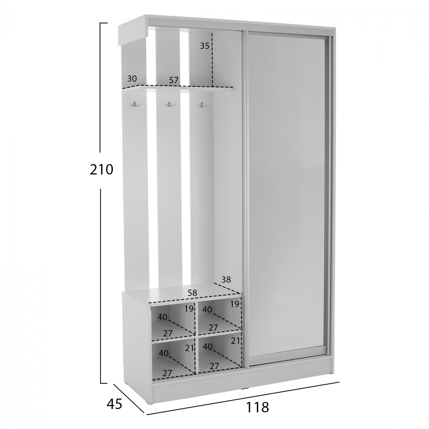 ΕΠΙΠΛΟ ΕΙΣΟΔΟΥ ΜΕ ΣΥΡΟΜΕΝΗ ΝΤΟΥΛΑΠΑ Κ ΚΑΘΡΕΦΤΗ DULCE ΛΕΥΚΟ 118x45x210 εκ. 2