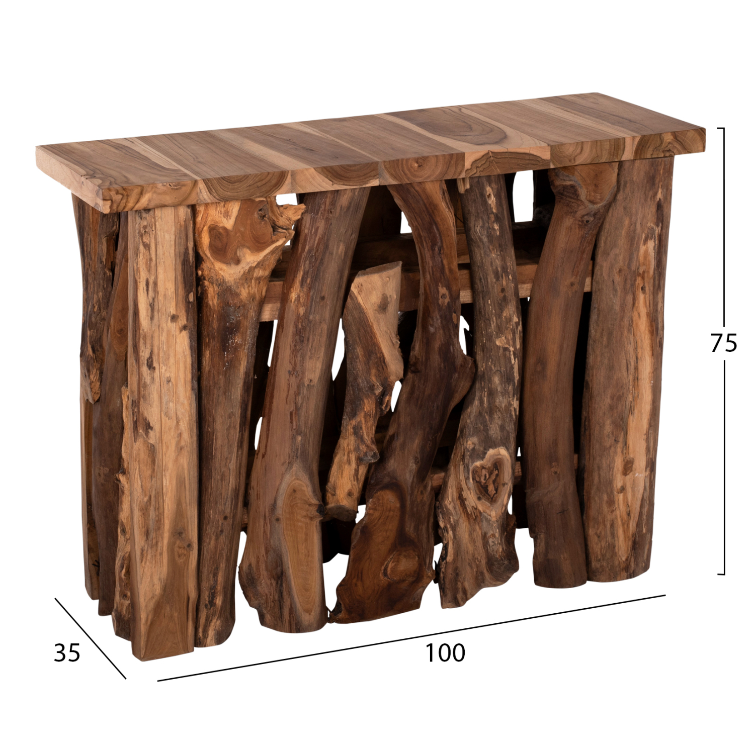ΚΟΝΣΟΛΑ ΑΠΟ ΜΑΣΙΦ ΞΥΛΟ ΤEAK ΦΥΣΙΚΟ 100X35X75Y εκ. 2