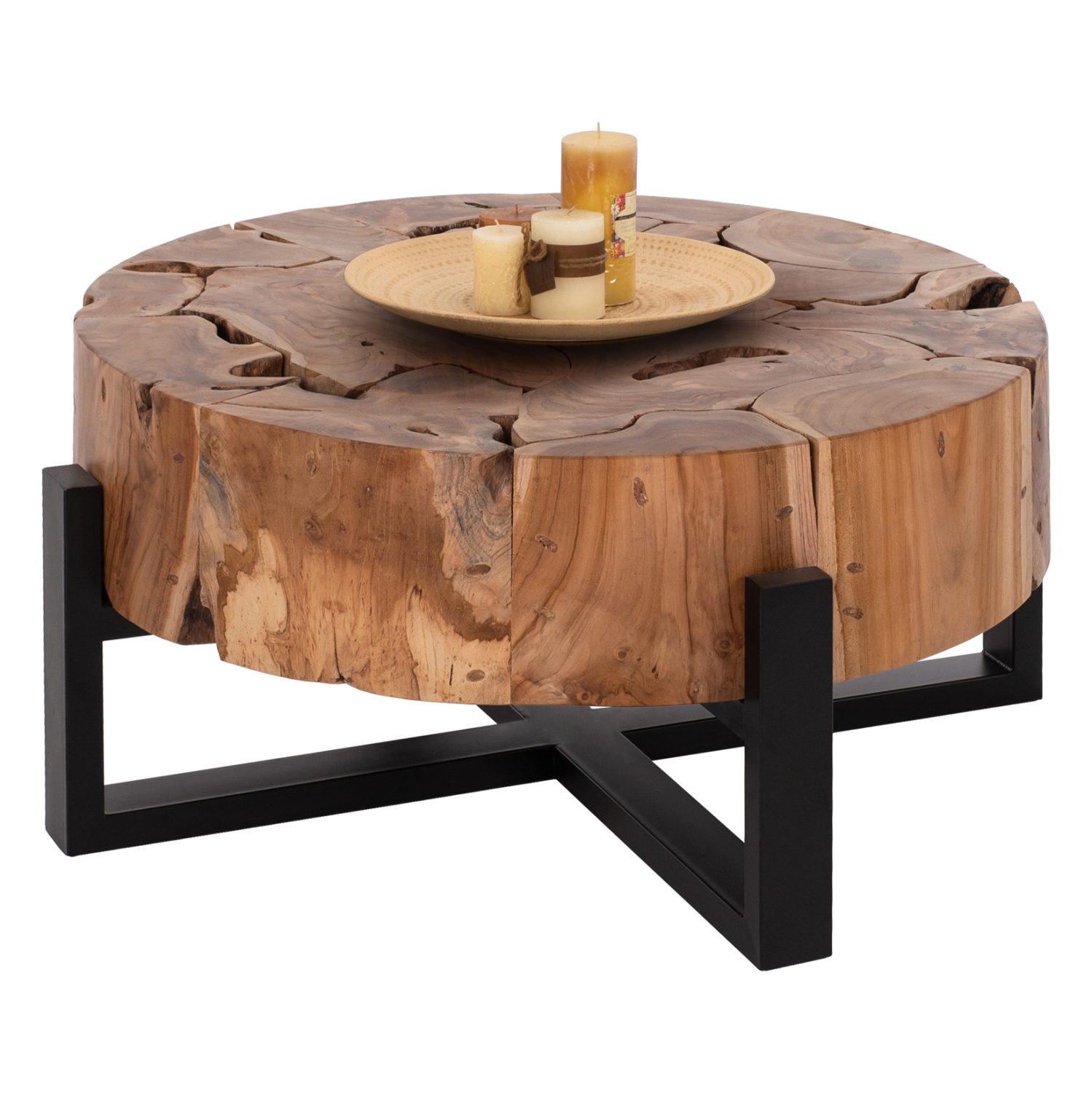 ΤΡΑΠΕΖΙ ΣΑΛΟΝΙΟΥ MOBLEY ΑΠΟ ΜΑΣΙΦ ΞΥΛΟ ΤEAK ΦΥΣΙΚΟ Φ80x40YΕκ. 1