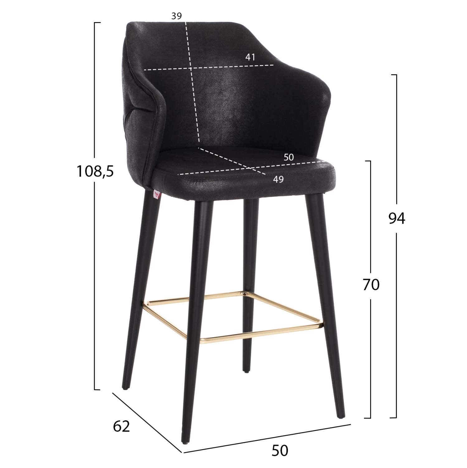 ΣΚΑΜΠΟ BAR ΕΠΑΓΓΕΛΜΑΤΙΚΟ ALONZO Τ.NUBUCK ΜΑΥΡΟ ΞΥΛΙΝΟ 50x62x108,5Υεκ. 2