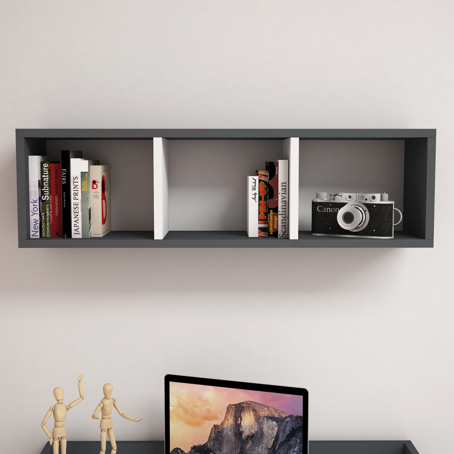 ΡΑΦΙΕΡΑ ΤΟΙΧΟΥ ΜΕΛΑΜΙΝΗΣ ΓΚΡΙ & ΛΕΥΚΟ 90x22x25,6Υ εκ. 3