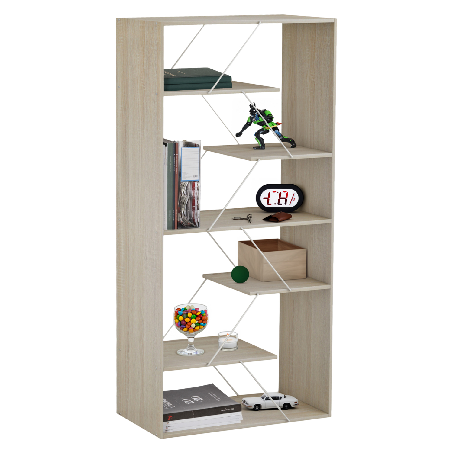 ΒΙΒΛΙΟΘΗΚΗ TARS SONAMA ΜΕΛΑΜΙΝΗ-ΛΕΥΚΕΣ ΜΕΤΑΛΛΙΚΕΣ ΒΕΡΓΕΣ 84x24x157Υεκ. 1