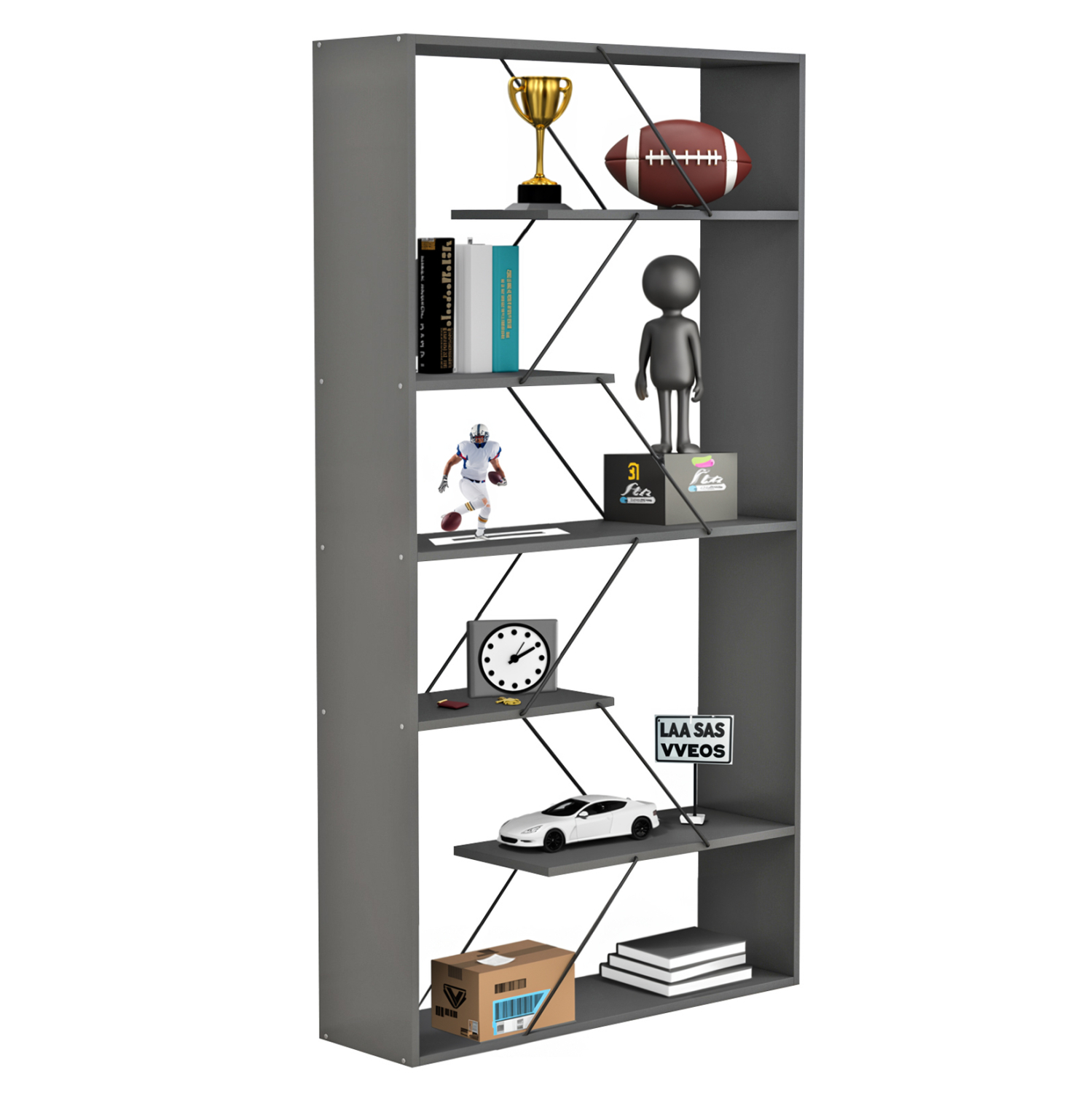 ΒΙΒΛΙΟΘΗΚΗ TARS ΓΚΡΙ ΜΕΛΑΜΙΝΗ-ΜΑΥΡΕΣ ΜΕΤΑΛΛΙΚΕΣ ΒΕΡΓΕΣ 84x24x157Υεκ. 1