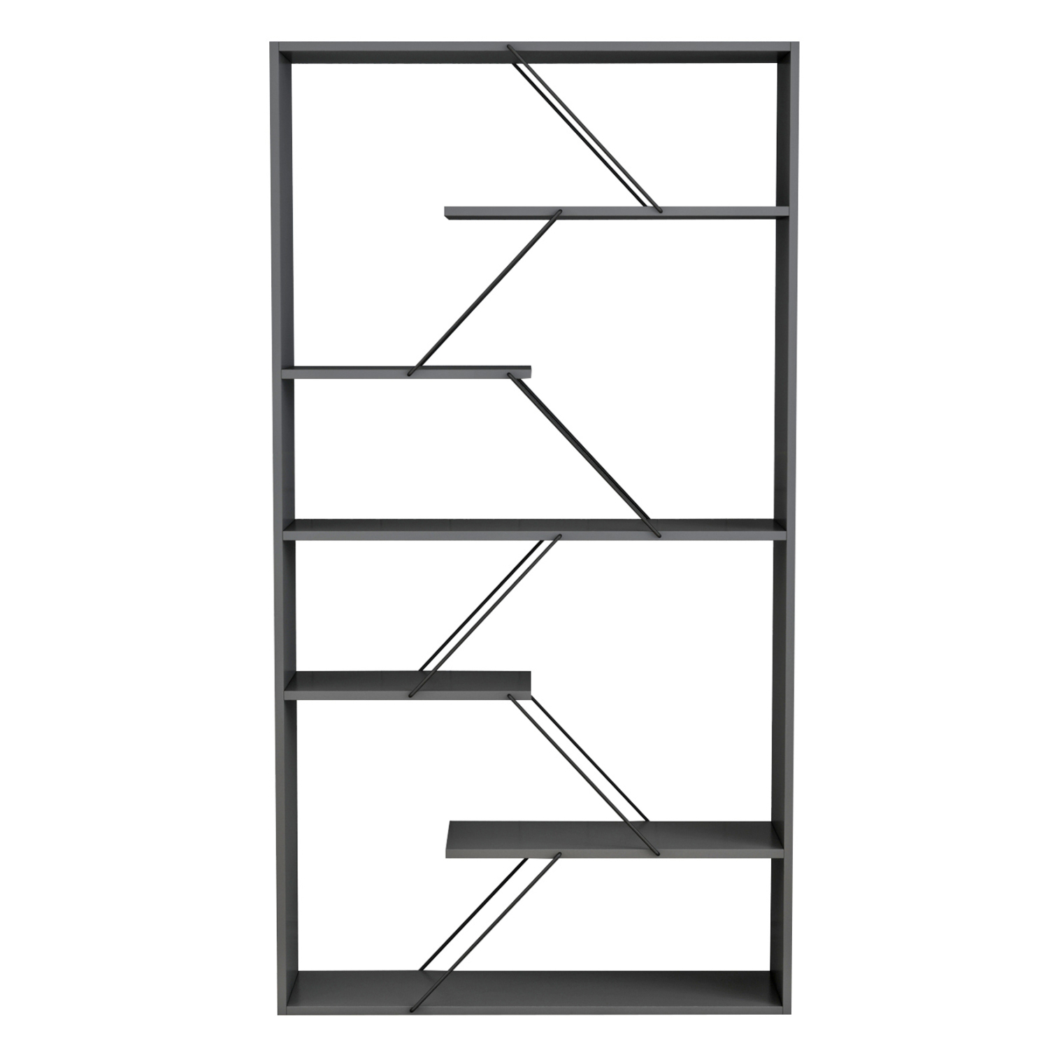 ΒΙΒΛΙΟΘΗΚΗ TARS ΓΚΡΙ ΜΕΛΑΜΙΝΗ-ΜΑΥΡΕΣ ΜΕΤΑΛΛΙΚΕΣ ΒΕΡΓΕΣ 84x24x157Υεκ. 4