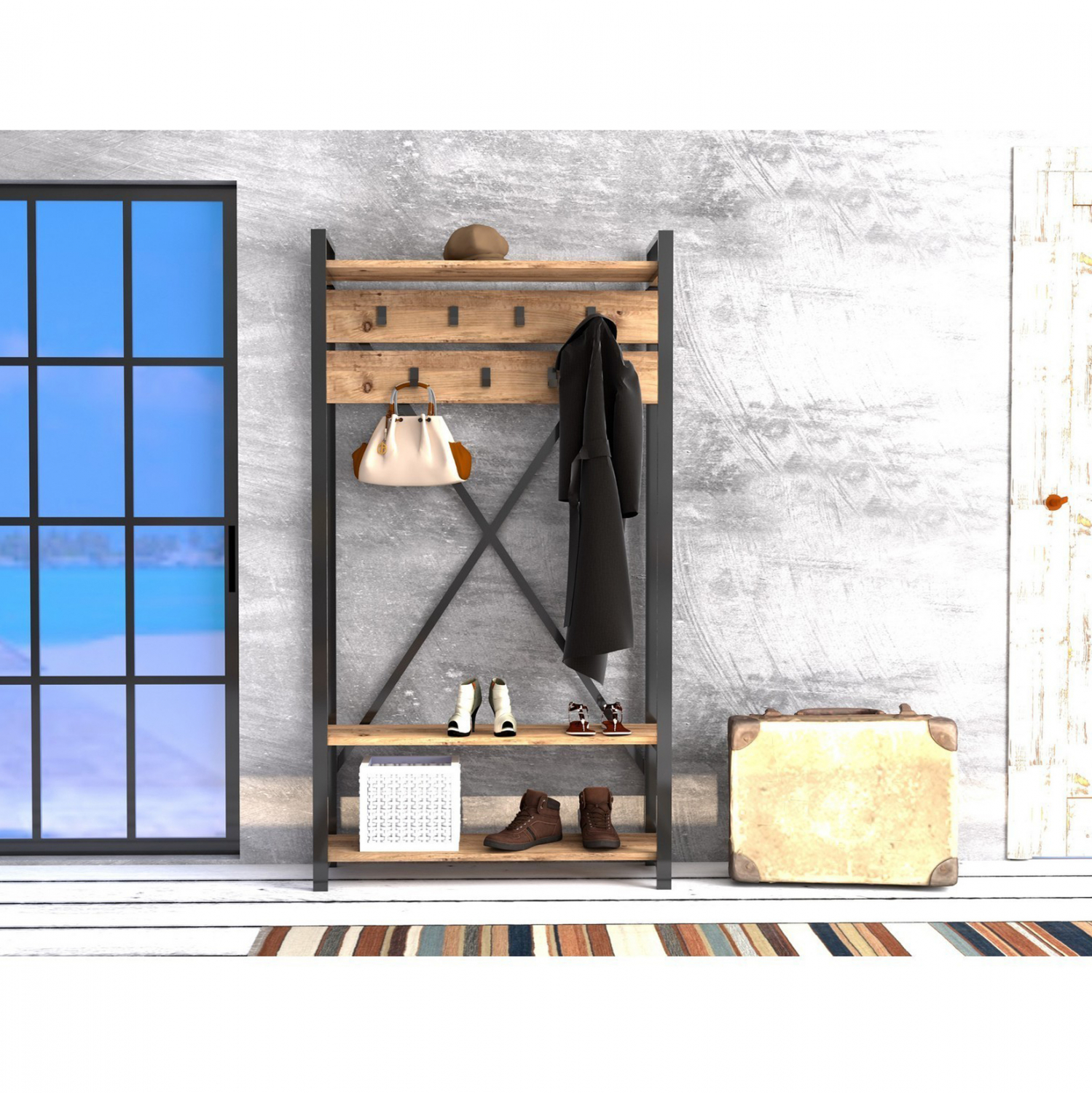 ΕΠΙΠΛΟ ΕΙΣΟΔΟΥ NATURAL WOOD & ΜΑΥΡΟ 90x34x180 εκ. 1