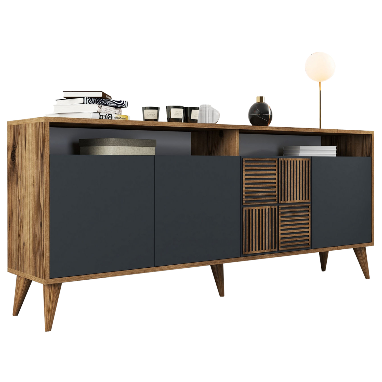 ΜΠΟΥΦΕΣ ΜΕΛΑΜΙΝΗΣ ΣΕ ΚΑΡΥΔΙ ΜΕ ΑΝΘΡΑΚΙ ΠΟΡΤΕΣ 180x35x78.6Υεκ. 1