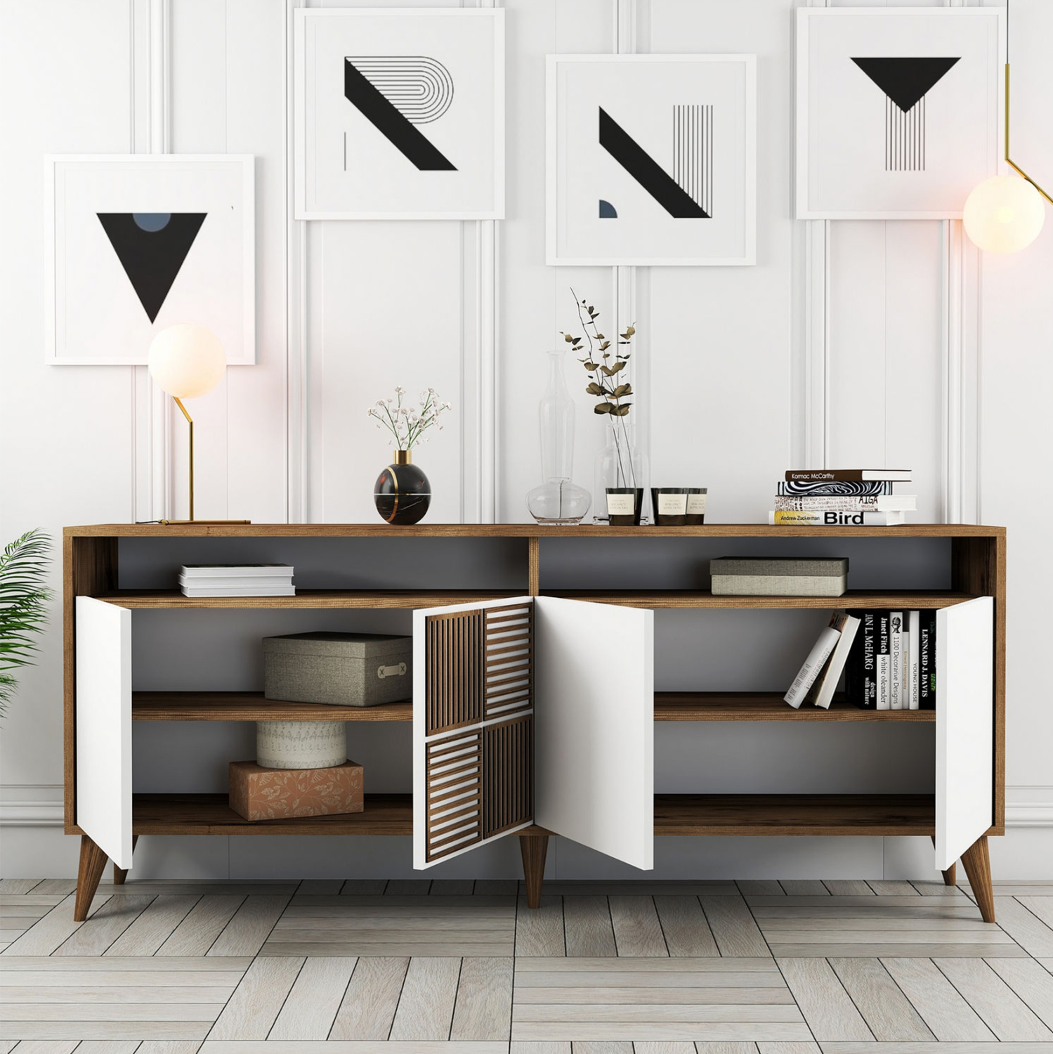 ΜΠΟΥΦΕΣ ΜΕΛΑΜΙΝΗΣ ΣΕ ΚΑΡΥΔΙ ΧΡΩΜΑ ΜΕ ΛΕΥΚΕΣ ΠΟΡΤΕΣ 180x35x78.6Υεκ. 5