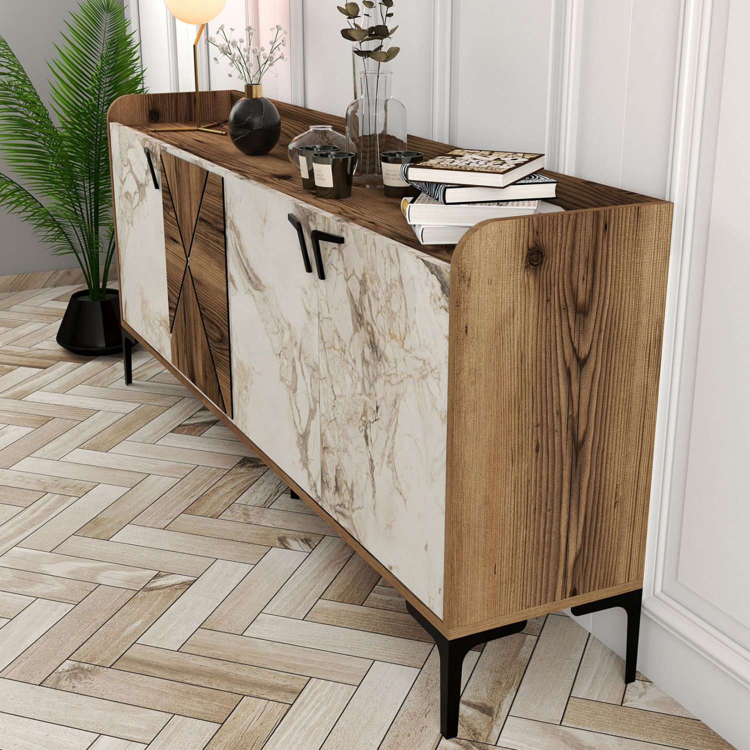 ΜΠΟΥΦΕΣ ΜΕΛΑΜΙΝΗΣ ΚΑΡΥΔΙ ΚΑΙ ΕΦΕ ΛΕΥΚΟΥ ΜΑΡΜΑΡΟΥ 180x35x78Υεκ. 6