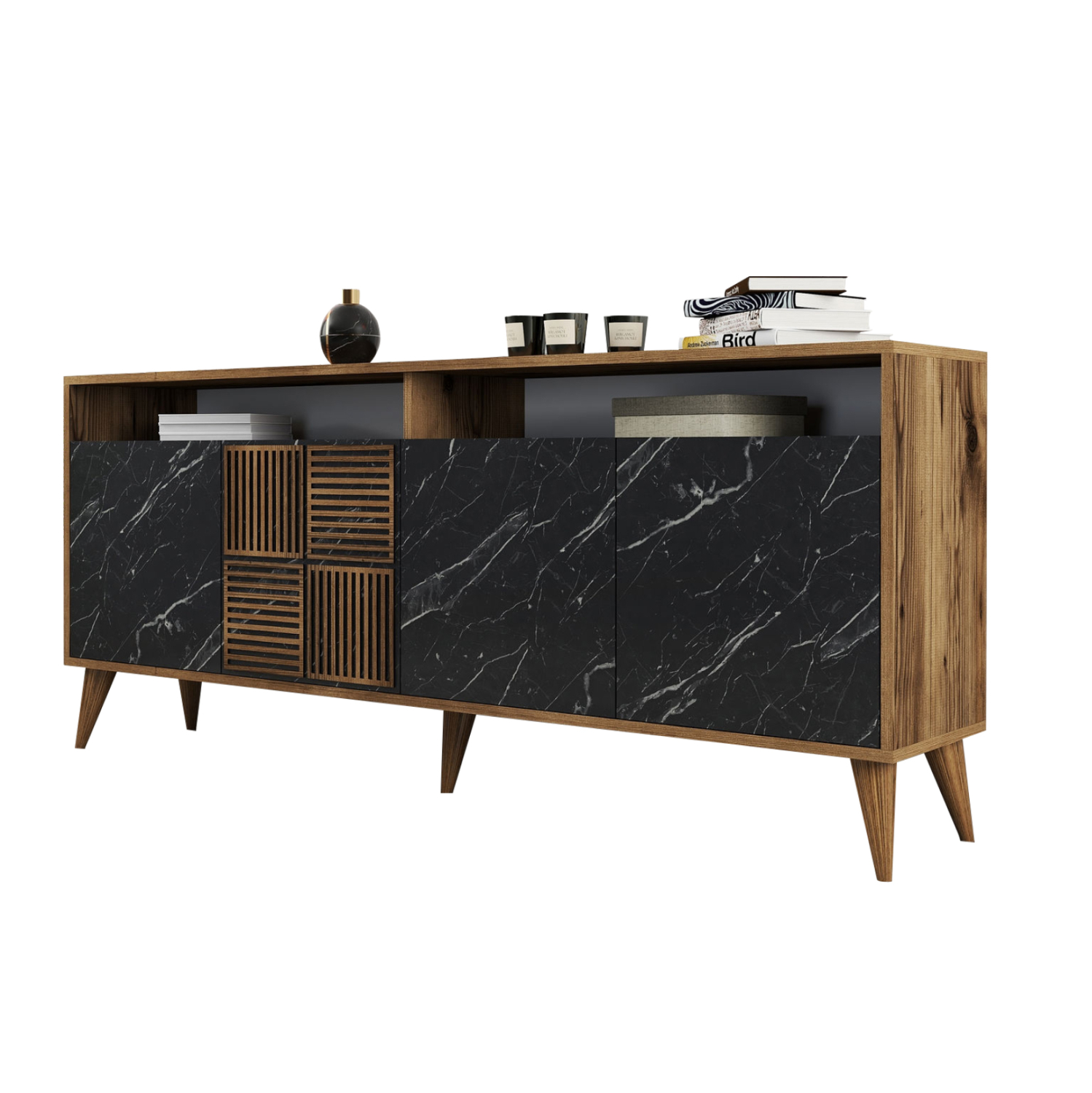 ΜΠΟΥΦΕΣ ΜΕΛΑΜΙΝΗΣ ΚΑΡΥΔΙ ΜΕ ΟΨΗ ΜΑΥΡΟΥ ΜΑΡΜΑΡΟΥ 180x35x78.6Υ εκ. 1