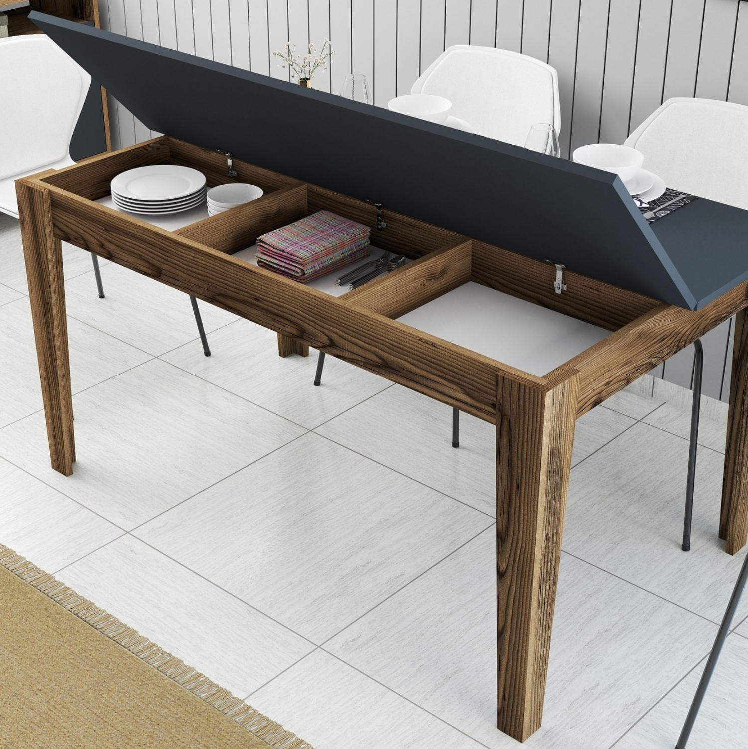 ΤΡΑΠΕΖΙ ΤΡΑΠΕΖΑΡΙΑΣ STANDARD ΜΕΛΑΜΙΝΗ ΚΑΡΥΔΙ-ΑΝΘΡΑΚΙ ΜΕ ΑΠΟΘ.ΧΩΡΟ 145x88x75Yεκ. 5