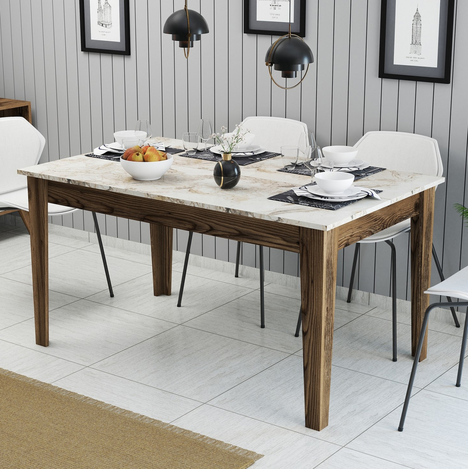 ΤΡΑΠΕΖΙ STANDARD ΜΕΛΑΜΙΝΗ ΚΑΡΥΔΙ-ΛΕΥΚΟ ΜΑΡΜΑΡΟ ΜΕ ΑΠΟΘ.ΧΩΡΟ 145x88x75Yεκ. 3