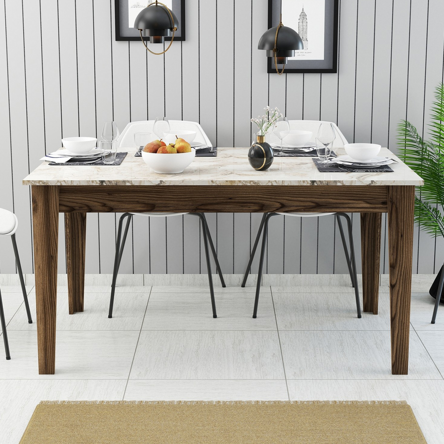 ΤΡΑΠΕΖΙ STANDARD ΜΕΛΑΜΙΝΗ ΚΑΡΥΔΙ-ΛΕΥΚΟ ΜΑΡΜΑΡΟ ΜΕ ΑΠΟΘ.ΧΩΡΟ 145x88x75Yεκ. 4