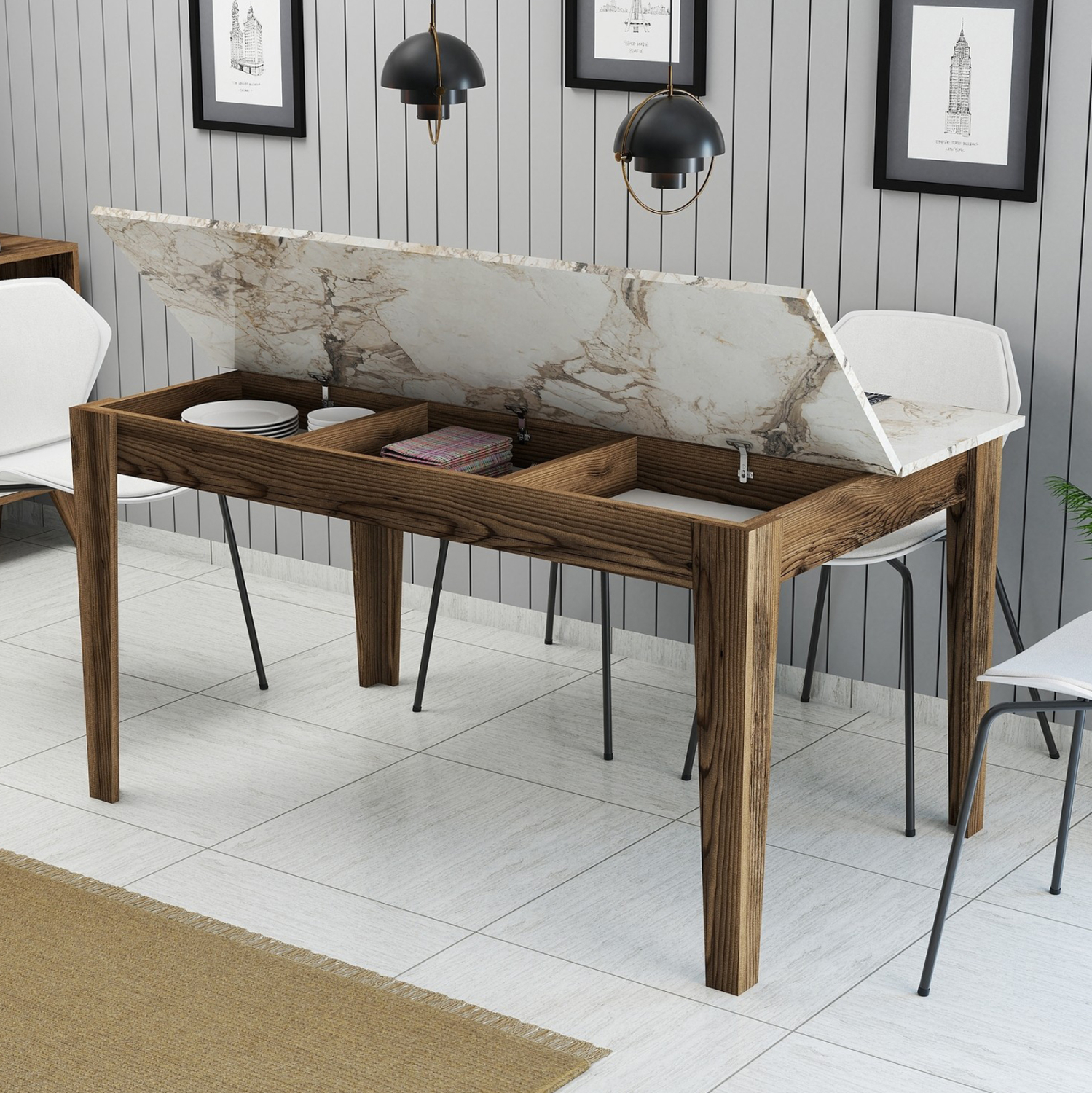 ΤΡΑΠΕΖΙ STANDARD ΜΕΛΑΜΙΝΗ ΚΑΡΥΔΙ-ΛΕΥΚΟ ΜΑΡΜΑΡΟ ΜΕ ΑΠΟΘ.ΧΩΡΟ 145x88x75Yεκ. 5