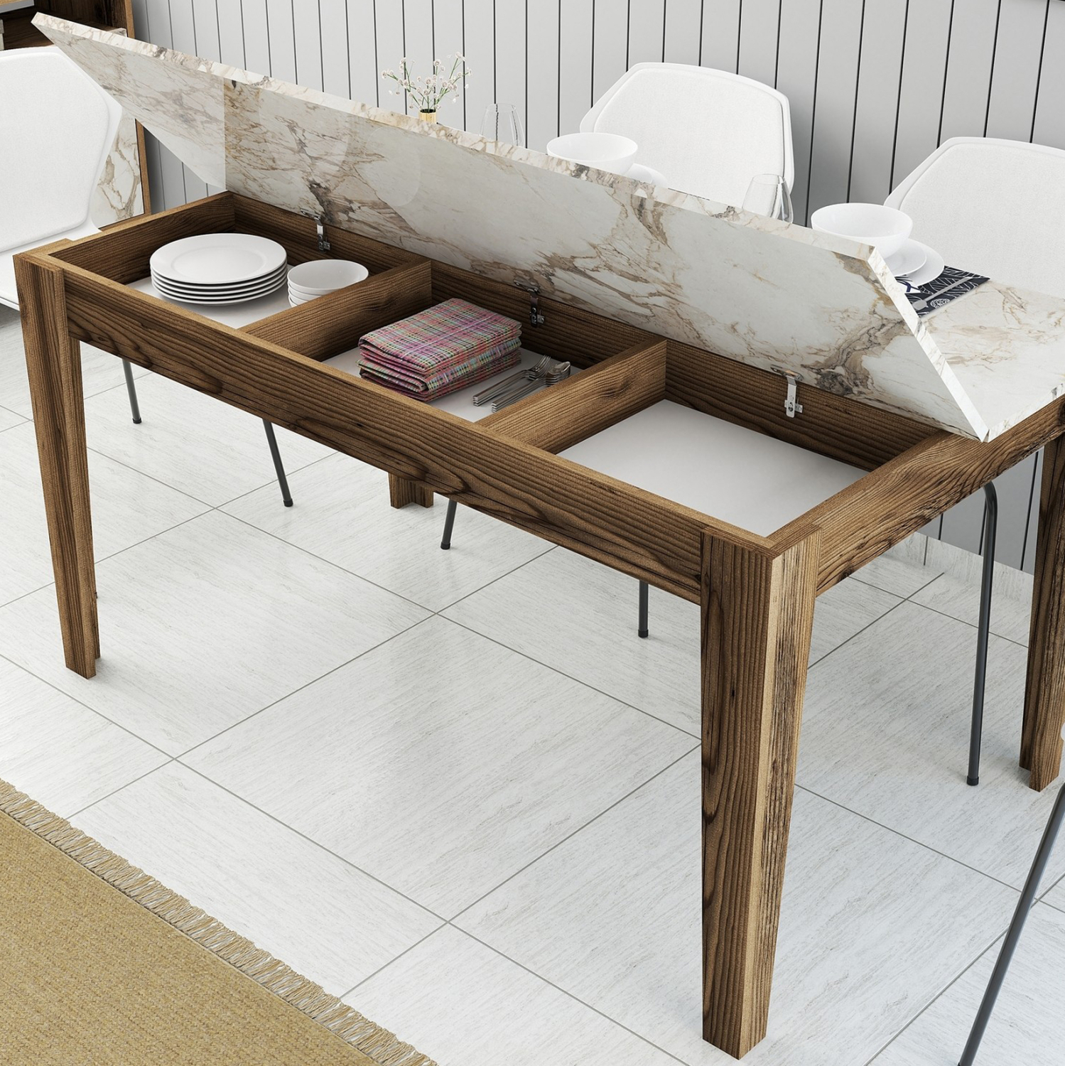 ΤΡΑΠΕΖΙ STANDARD ΜΕΛΑΜΙΝΗ ΚΑΡΥΔΙ-ΛΕΥΚΟ ΜΑΡΜΑΡΟ ΜΕ ΑΠΟΘ.ΧΩΡΟ 145x88x75Yεκ. 6