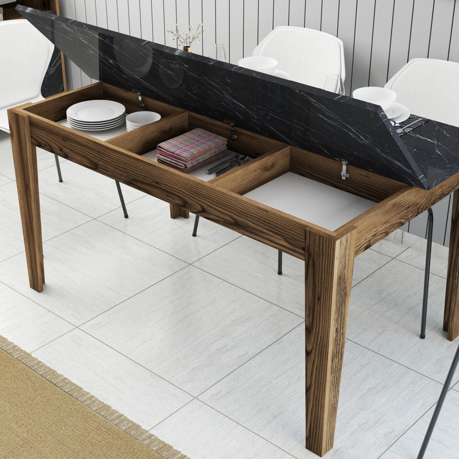 ΤΡΑΠΕΖΙ STANDARD ΜΕΛΑΜΙΝΗ ΚΑΡΥΔΙ-ΜΑΥΡΟ ΜΑΡΜΑΡΟ ΜΕ ΑΠΟΘ.ΧΩΡΟ 145x88x75Yεκ. 5