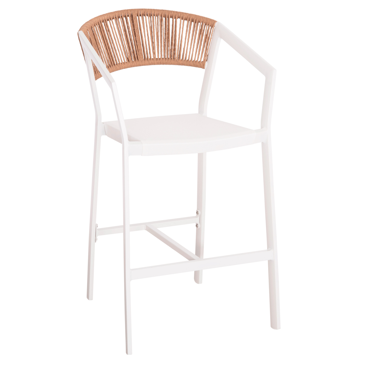 ΣΚΑΜΠΟ ΑΛΟΥΜΙΝΙΟΥ HM5892.12 ΜΕΣΑΙΟΥ ΥΨΟΥΣ RATTAN &amp; TEXTLINE ΛΕΥΚΟ ΜΠΕΖ 55x56,5x99Y 1