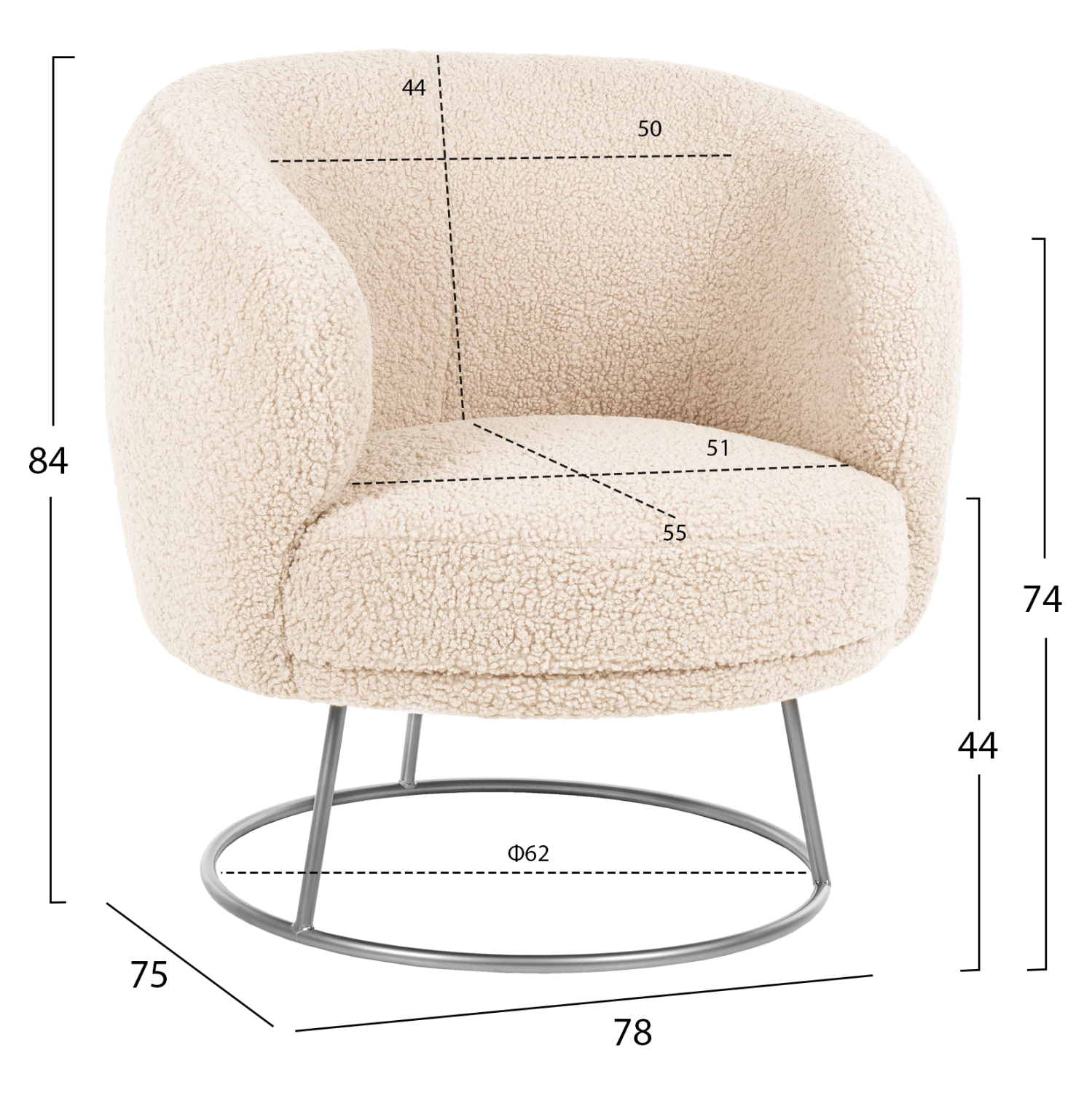 ΠΟΛΥΘΡΟΝΑ ARIEN ΥΦΑΣΜΑ ΜΠΟΥΚΛΕ ΛΕΥΚΟ ΜΕ ΑΣΗΜΙ ΒΑΣΗ 78x75x84Υεκ. 2