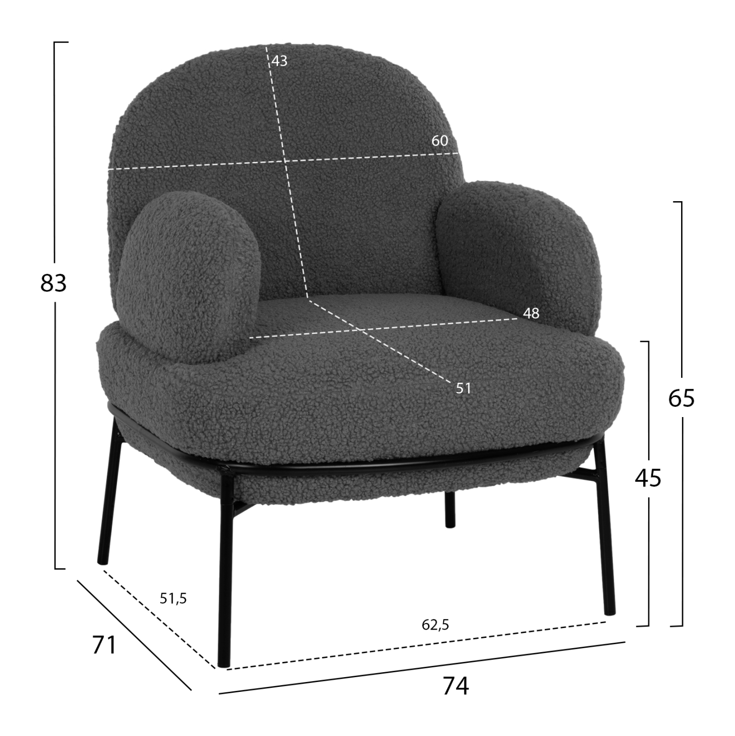 ΠΟΛΥΘΡΟΝΑ AGNES ΓΚΡΙ ΜΠΟΥΚΛΕ-ΜΑΥΡΑ ΜΕΤΑΛΛΙΚΑ ΠΟΔΙΑ 74x71x83Υεκ. 2