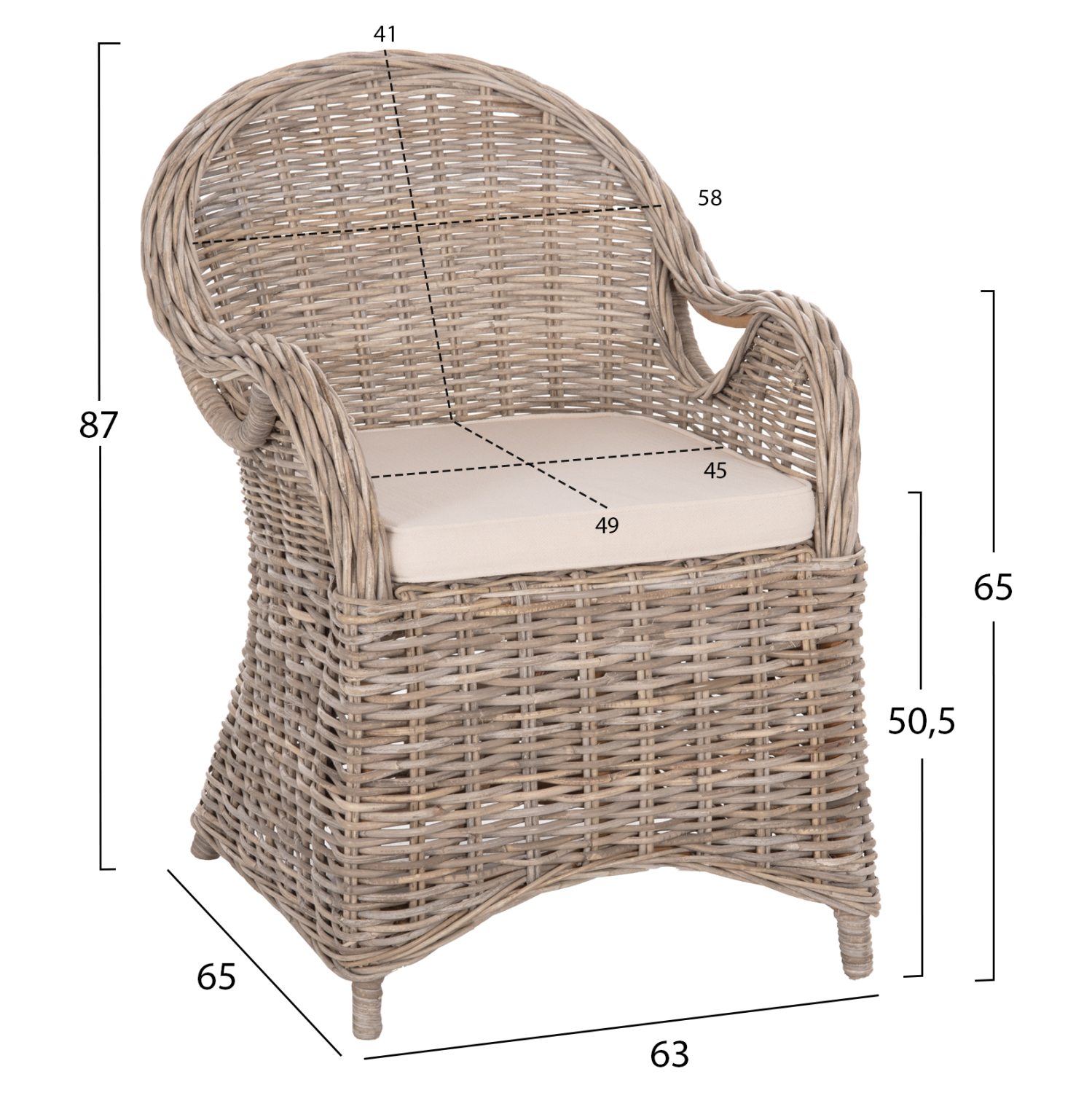 ΠΟΛΥΘΡΟΝΑ ΜΕ ΕΚΡΟΥ ΜΑΞΙΛΑΡΙ KEYLA ΚΑΦΕ RATTAN 63x65x87Υεκ. 2
