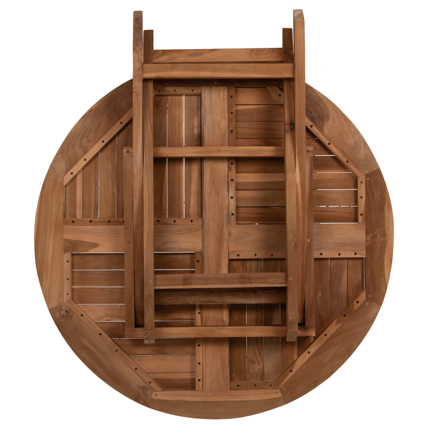 ΤΡΑΠΕΖΙ ΣΤΡΟΓΓΥΛΟ KENDALL ΠΤΥΣΣΟΜΕΝΟ ΞΥΛΟ ΤΕΑΚ ΣΕ ΦΥΣΙΚΟ ΧΡΩΜΑ Φ106x73,5Y εκ. 8