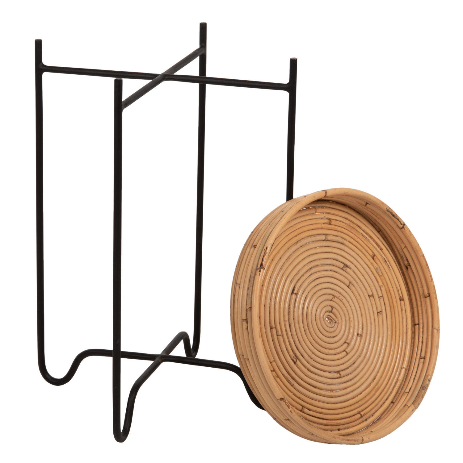 ΤΡΑΠΕΖΑΚΙ ΒΟΗΘΗΤΙΚΟ FLY RATTAN ΦΥΣΙΚΟ ΧΡΩΜΑ-ΜΕΤΑΛΛΙΚΗ ΒΑΣΗ ΜΑΥΡΗ Φ40x53Yεκ. 8