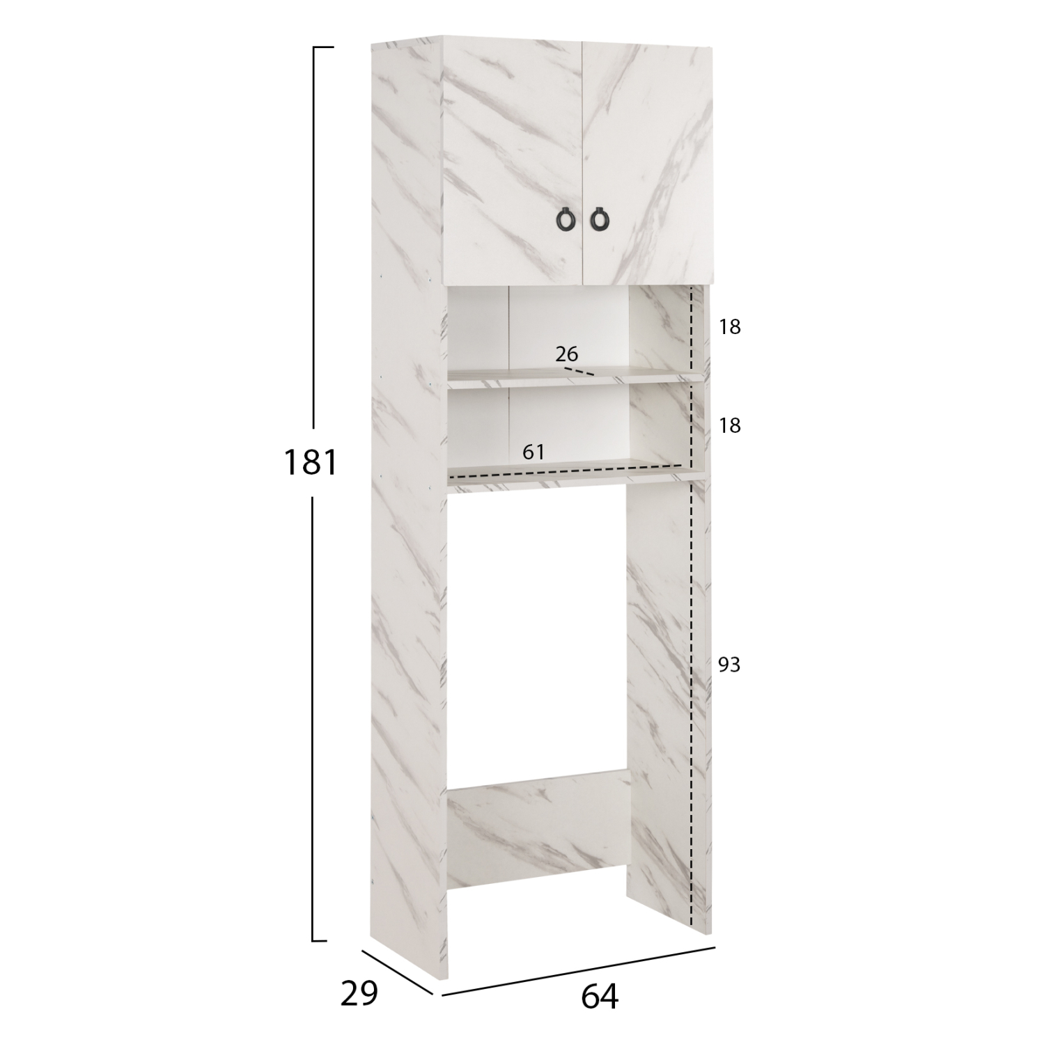 ΕΠΙΠΛΟ ΠΛΥΝΤΗΡΙΟΥ ΜΕ ΡΑΦΙΑ&ΝΤΟΥΛΑΠΙ TERRY ΛΕΥΚΟ ΜΑΡΜΑΡΟ ΕΦΕ 64Χ29Χ181Υεκ. 2