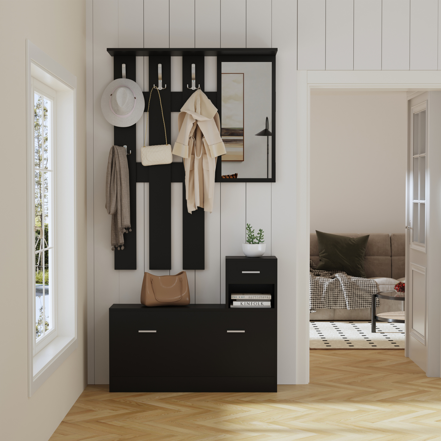 ΕΠΙΠΛΟ ΕΙΣΟΔΟΥ ΜΕ ΚΑΘΡΕΦΤΗ GORN ΜΕΛΑΜΙΝΗ ΣΕ WENGE 90x24x190Υεκ 5