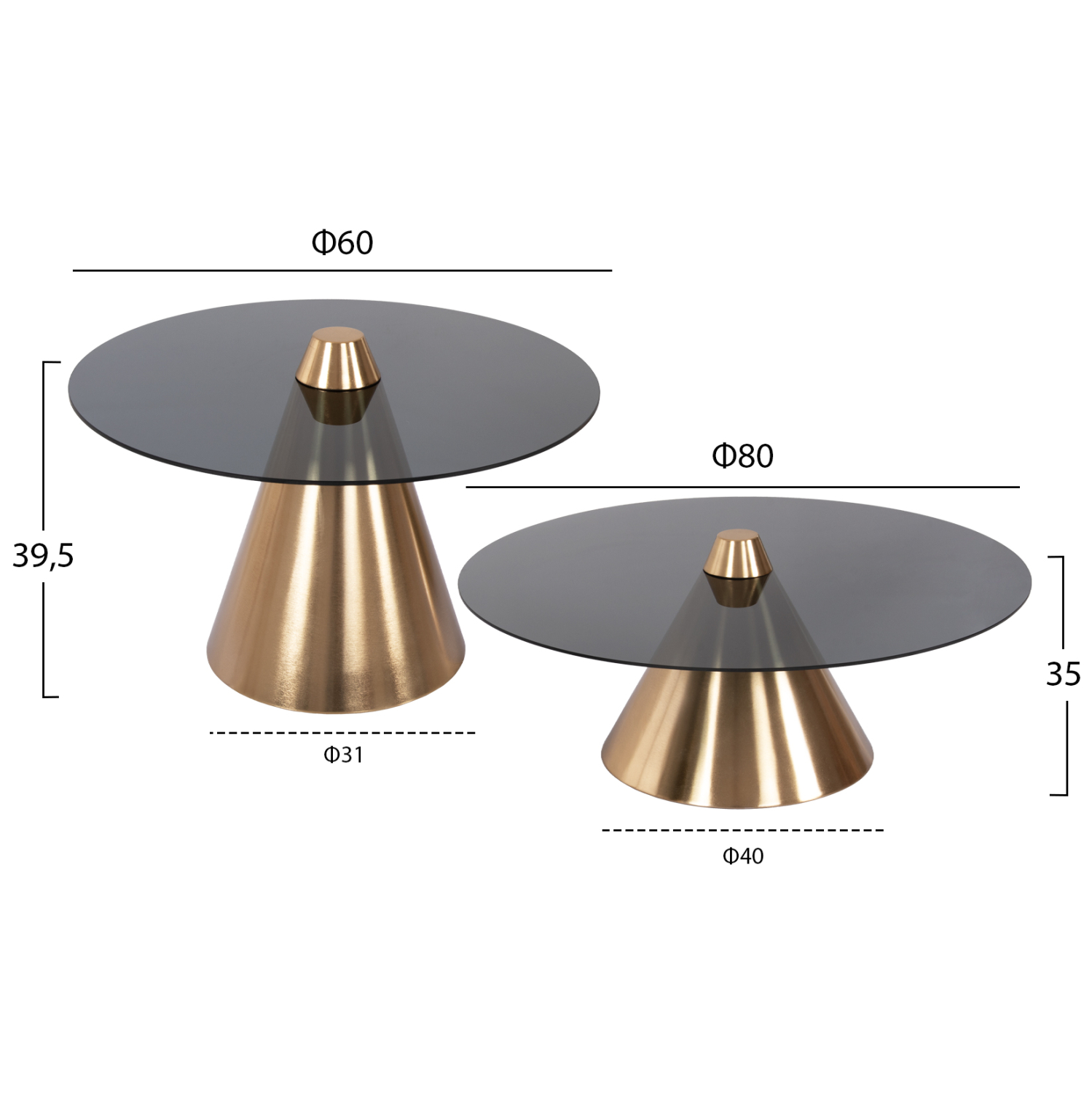 ΤΡΑΠΕΖΙA ΣΑΛΟΝΙΟΥ 2ΤΜΧ REBEN ΜΕΤΑΛΛΟ ΧΡΥΣΟ-ΦΙΜΕ ΜΑΥΡΟ ΓΥΑΛΙ Φ80 & Φ60 εκ. 2