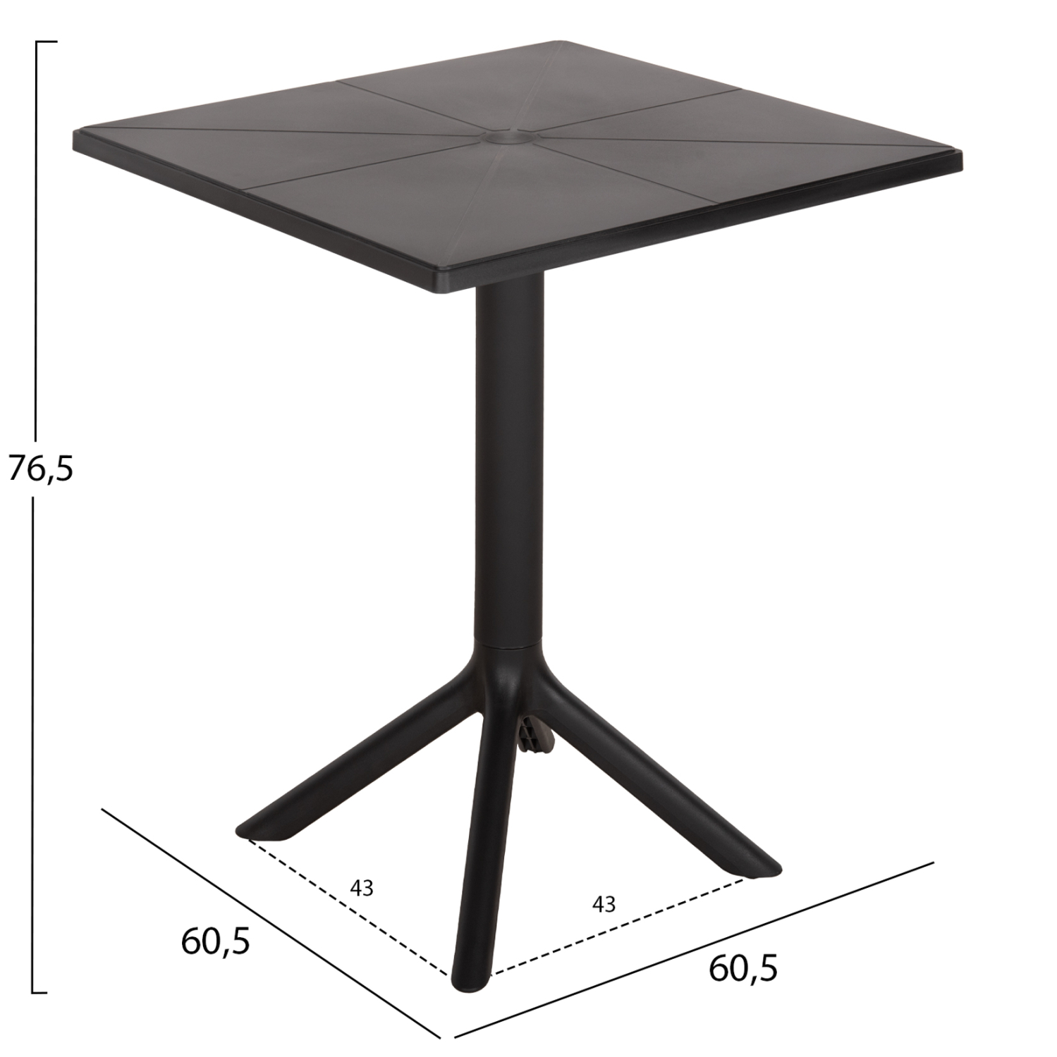 ΤΡΑΠΕΖΙ ΠΟΛΥΠΡΟΠΥΛΕΝΙΟΥ ΤΕΤΡΑΓΩΝΟ TERRIN ΜΑΥΡΟ 60,5x60,5x76,5Υεκ. 2