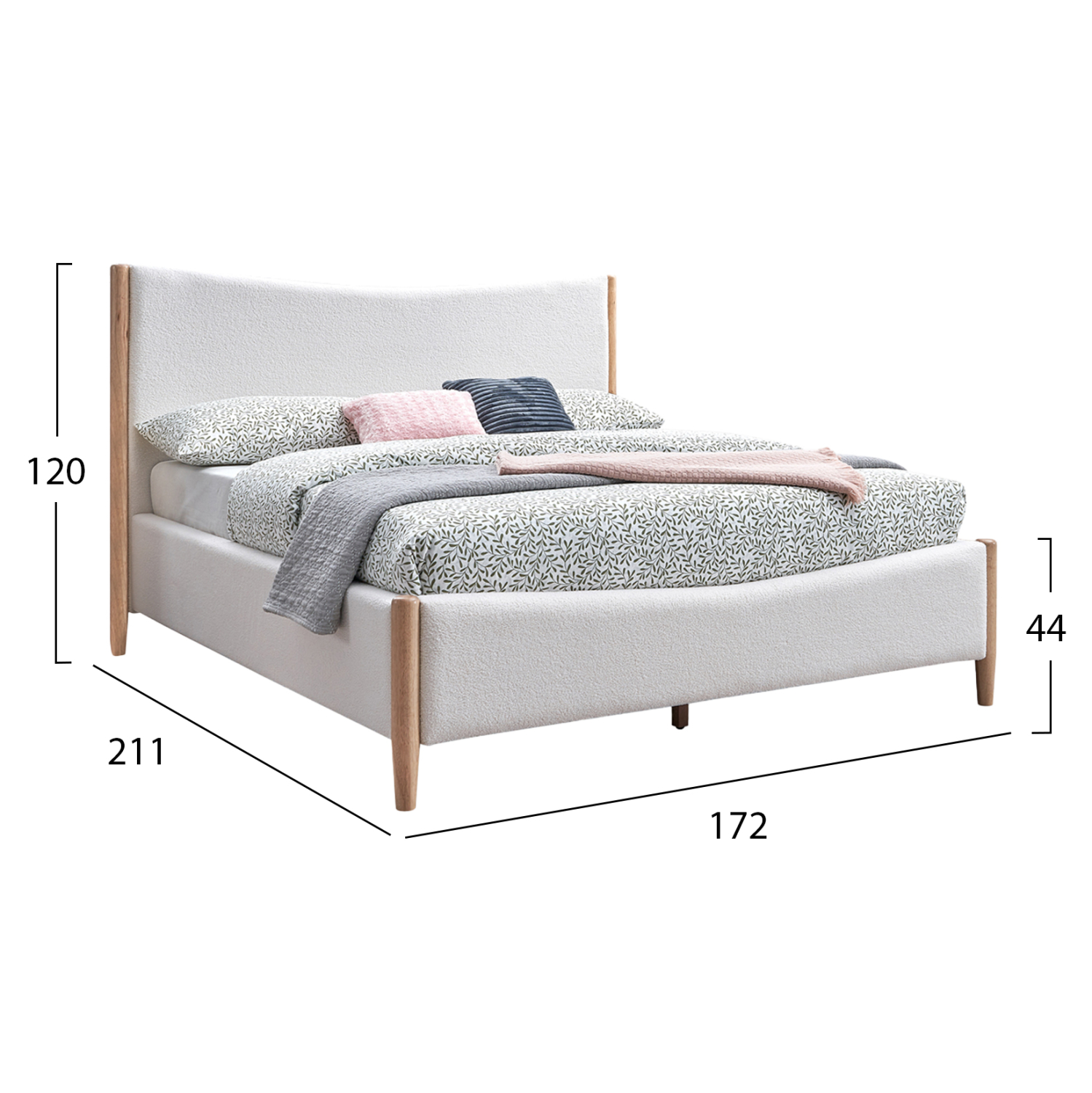 ΚΡΕΒΑΤΙ ΔΙΠΛΟ RANTUS ΓΙΑ ΣΤΡΩΜΑ 160Χ200 ΛΕΥΚΟ ΜΠΟΥΚΛΕ ΥΦΑΣΜΑ 212x184x120Υεκ. 2