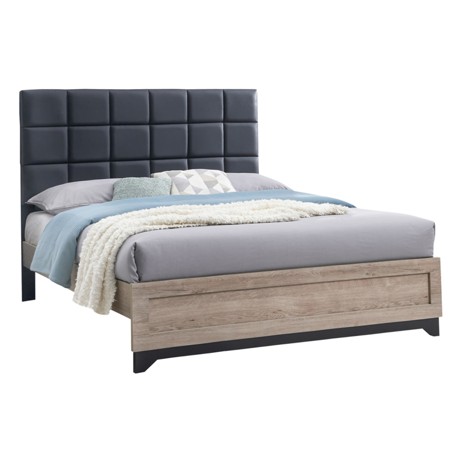 ΚΡΕΒΑΤΙ ΔΙΠΛΟ ΓΙΑ ΣΤΡΩΜΑ 160Χ200 AELIA ΓΚΡΙ ΥΦΑΣΜΑ & ΠΟΔΙΑ-SONAMA MDF 166x204x129Υεκ. 1