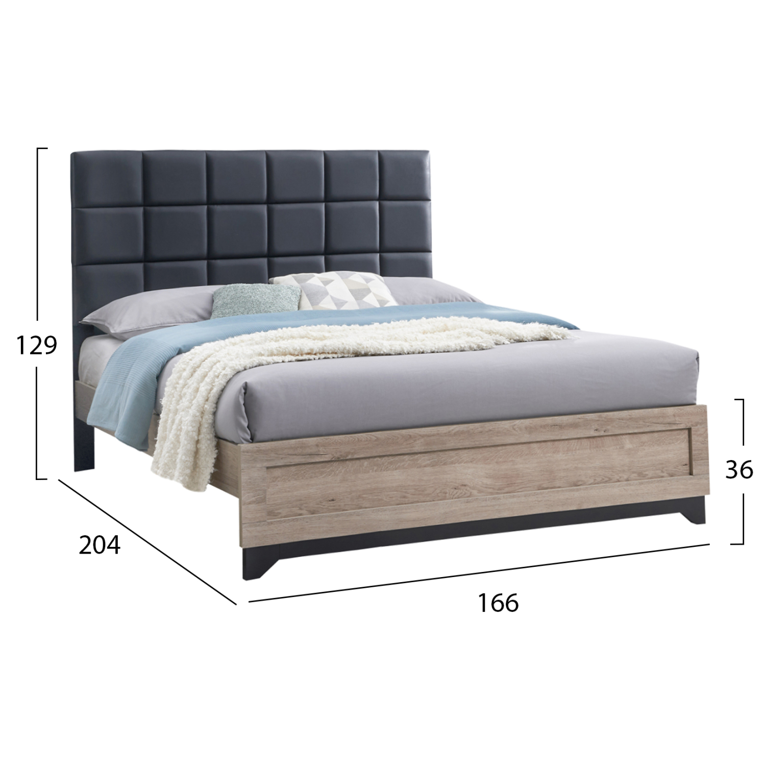 ΚΡΕΒΑΤΙ ΔΙΠΛΟ ΓΙΑ ΣΤΡΩΜΑ 160Χ200 AELIA ΓΚΡΙ ΥΦΑΣΜΑ & ΠΟΔΙΑ-SONAMA MDF 166x204x129Υεκ. 2