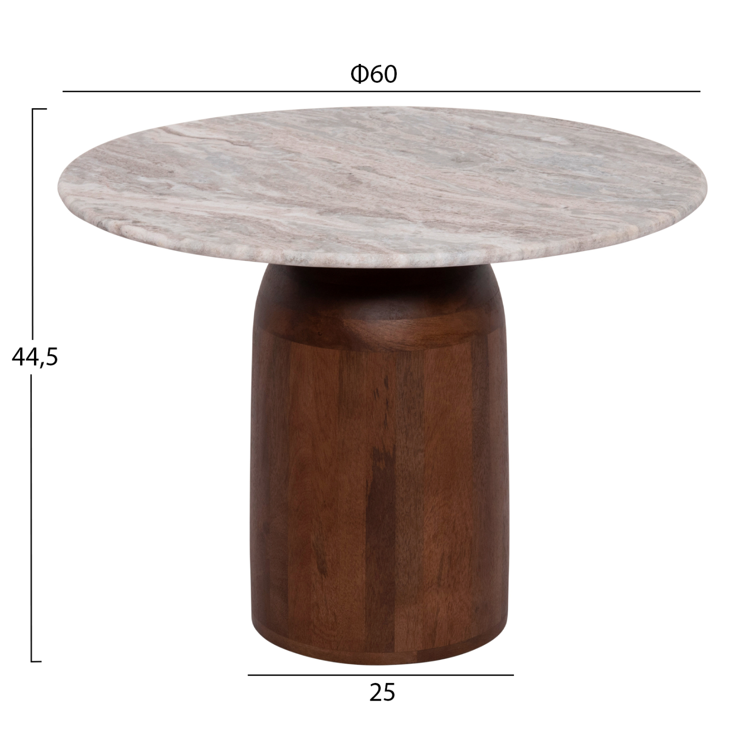 ΤΡΑΠΕΖΙ ΣΑΛΟΝΙΟΥ ΣΤΡΟΓΓΥΛΟ MALED ΓΚΡΙ ΜΑΡΜΑΡO-ΞΥΛΟ MANGO Φ60x44,5Υεκ. 2