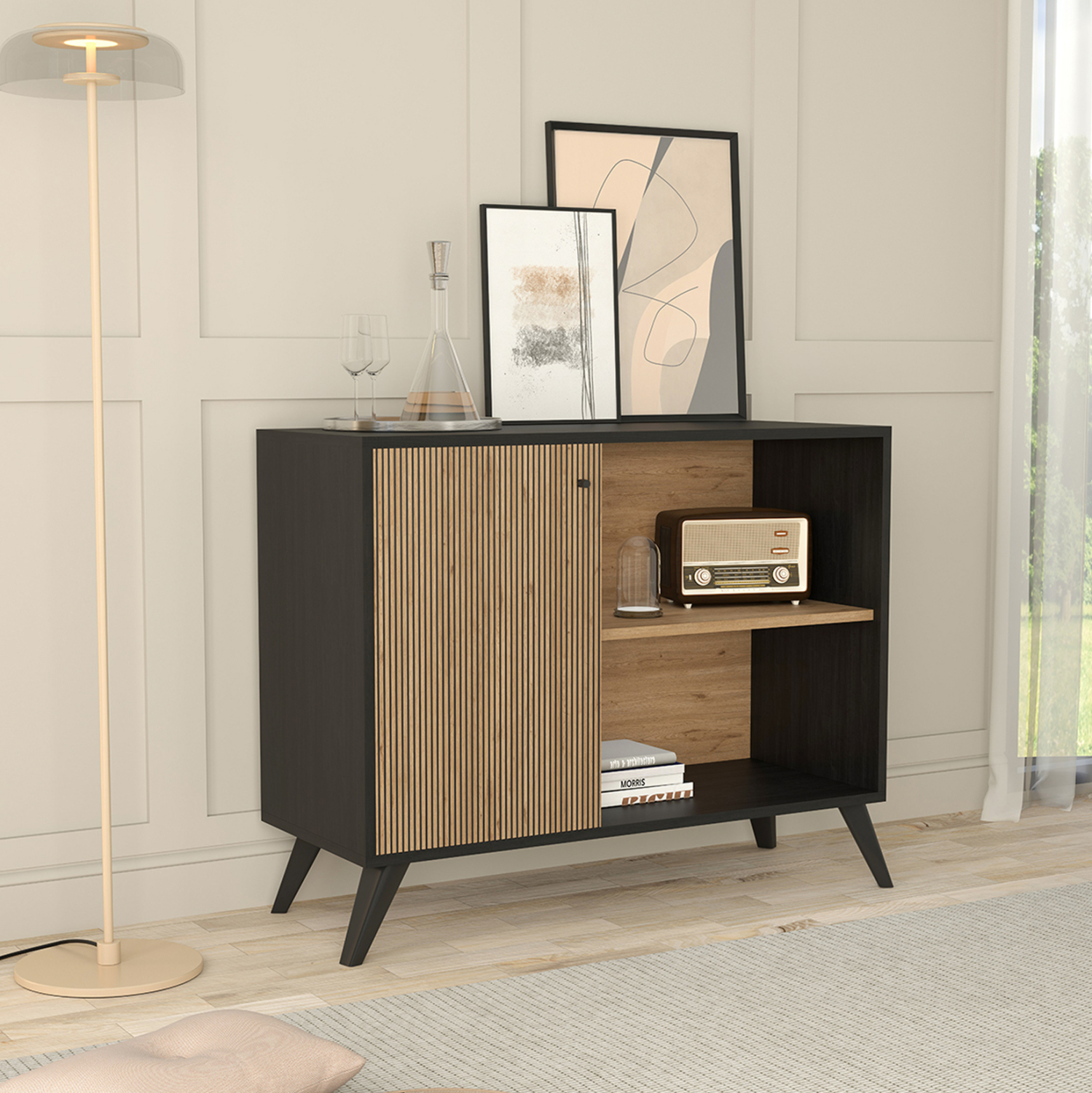 ΜΠΟΥΦΕΣ-ΚΟΝΣΟΛΑ ΜΕΛΑΜΙΝΗΣ KRUDEN ΜΑΥΡΟ-ΦΥΣΙΚΟ 100x40x78.5Υεκ. 3