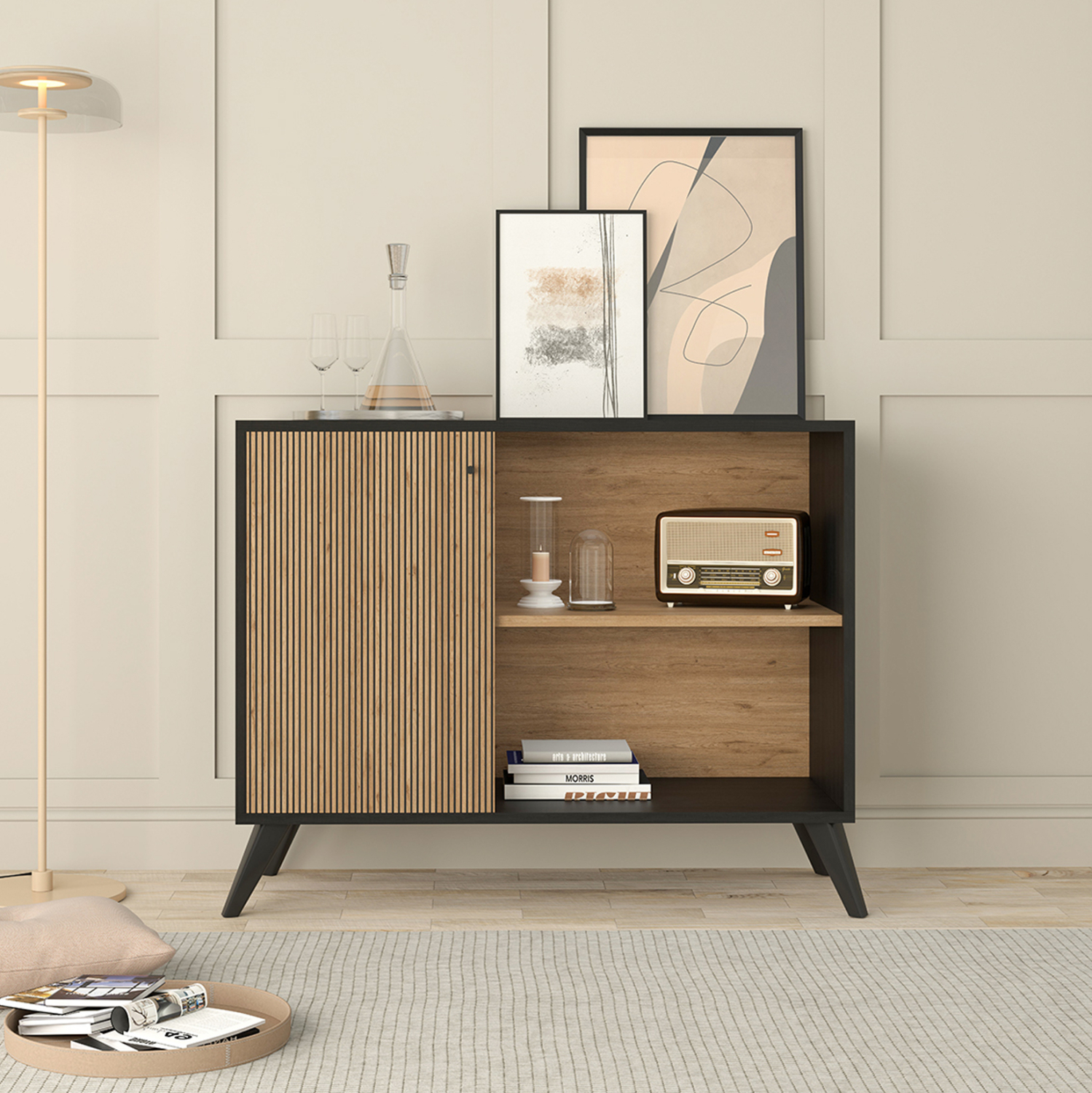 ΜΠΟΥΦΕΣ-ΚΟΝΣΟΛΑ ΜΕΛΑΜΙΝΗΣ KRUDEN ΜΑΥΡΟ-ΦΥΣΙΚΟ 100x40x78.5Υεκ. 4