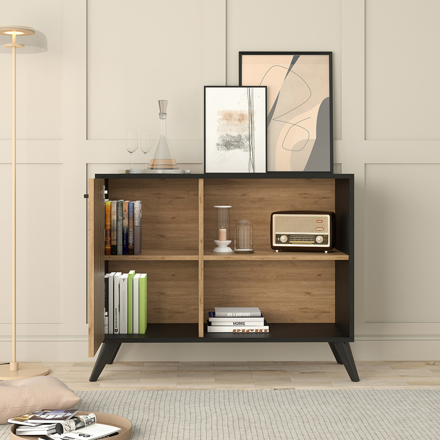 ΜΠΟΥΦΕΣ-ΚΟΝΣΟΛΑ ΜΕΛΑΜΙΝΗΣ KRUDEN ΜΑΥΡΟ-ΦΥΣΙΚΟ 100x40x78.5Υεκ. 5